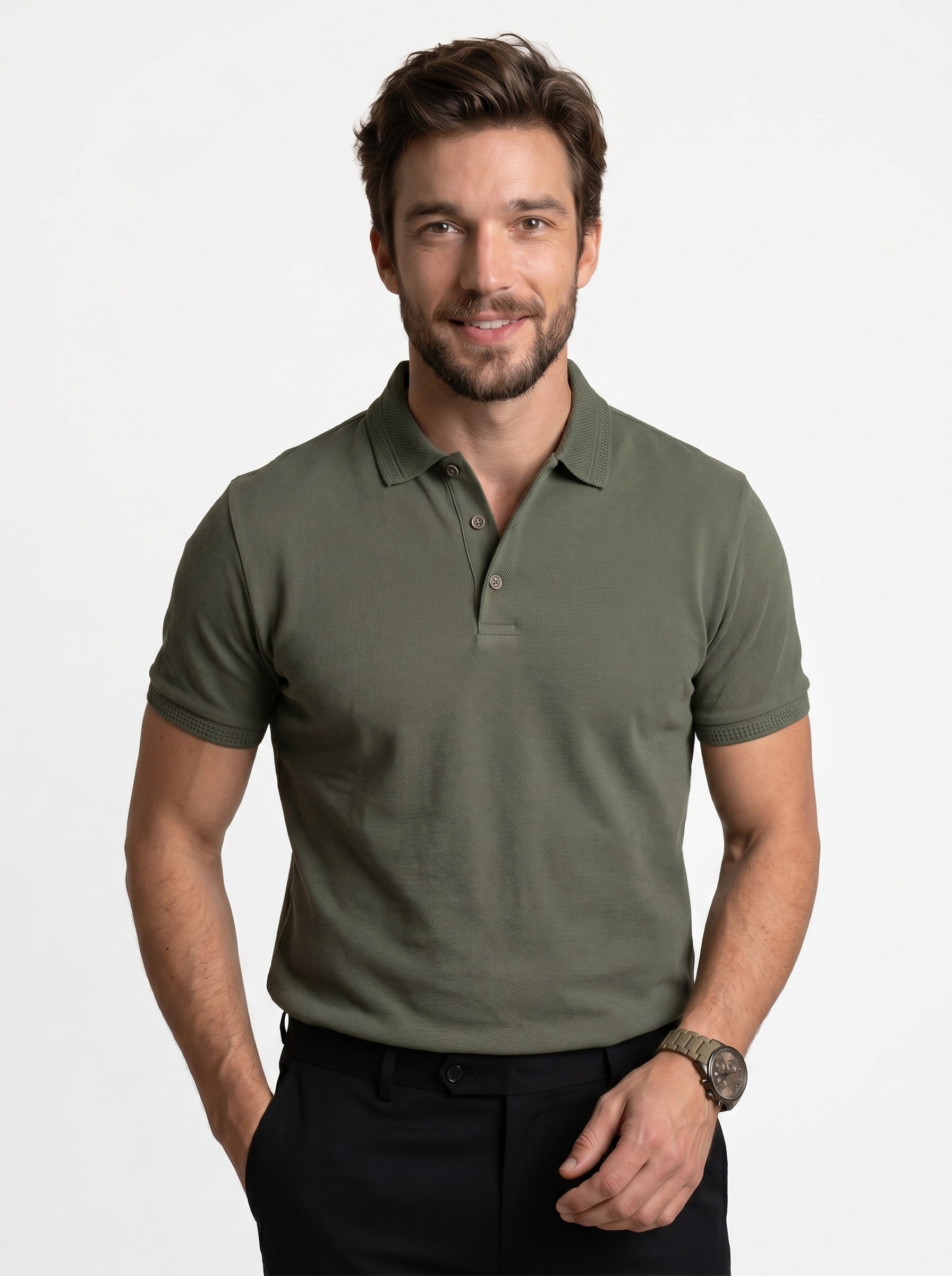 Haki Yaka Desenli Erkek Polo Yaka Tişört