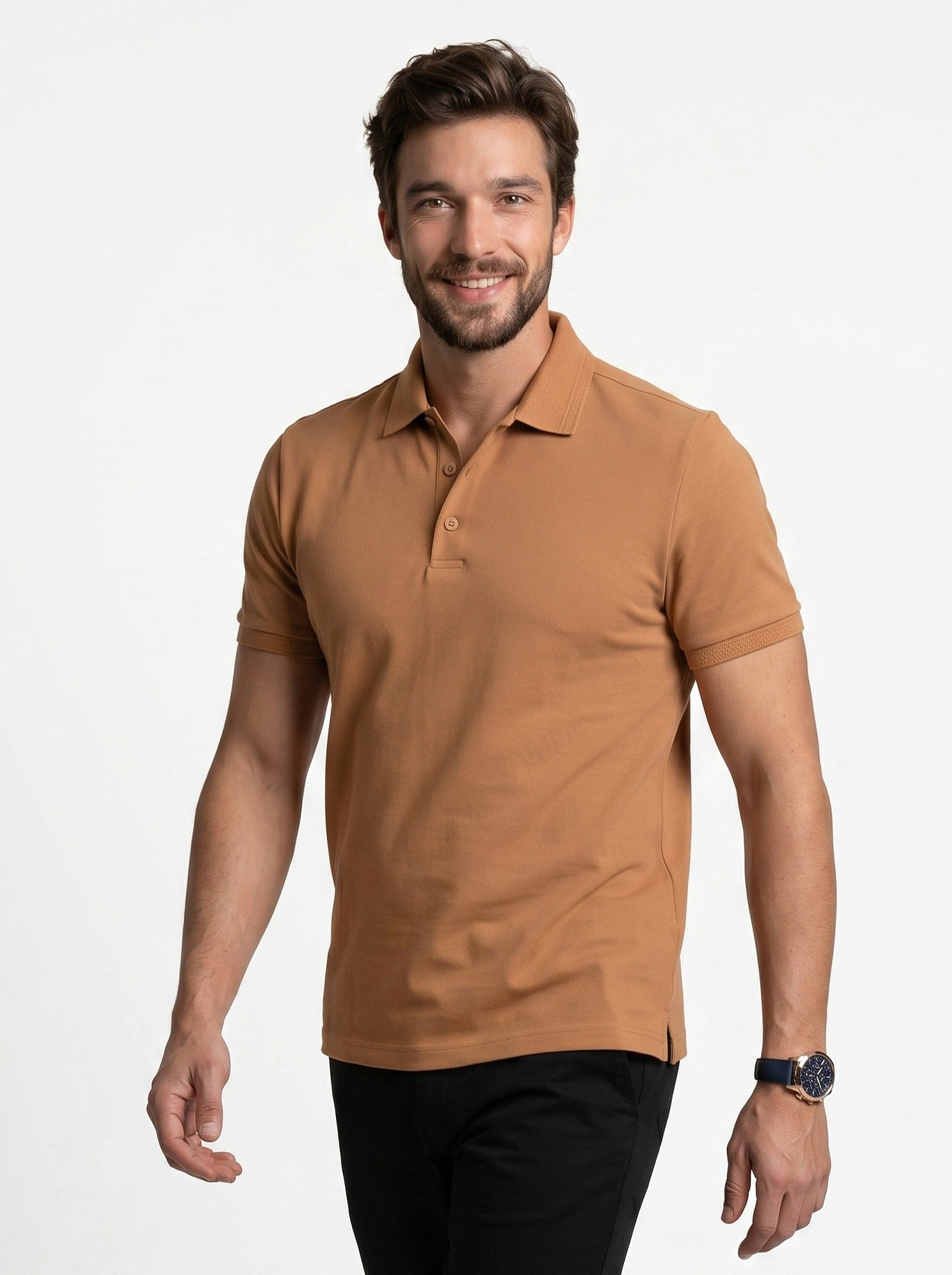 Taba Yaka Desenli Erkek Polo Yaka Tişört