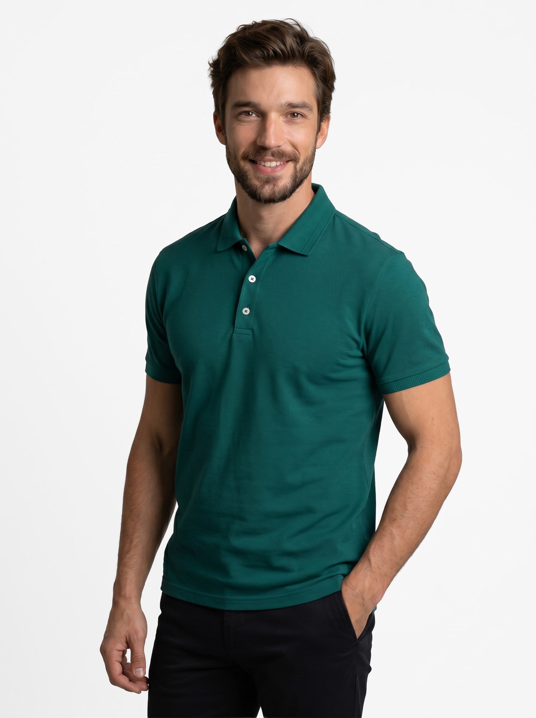 Yeşil Yaka Desenli Erkek Polo Yaka Tişört