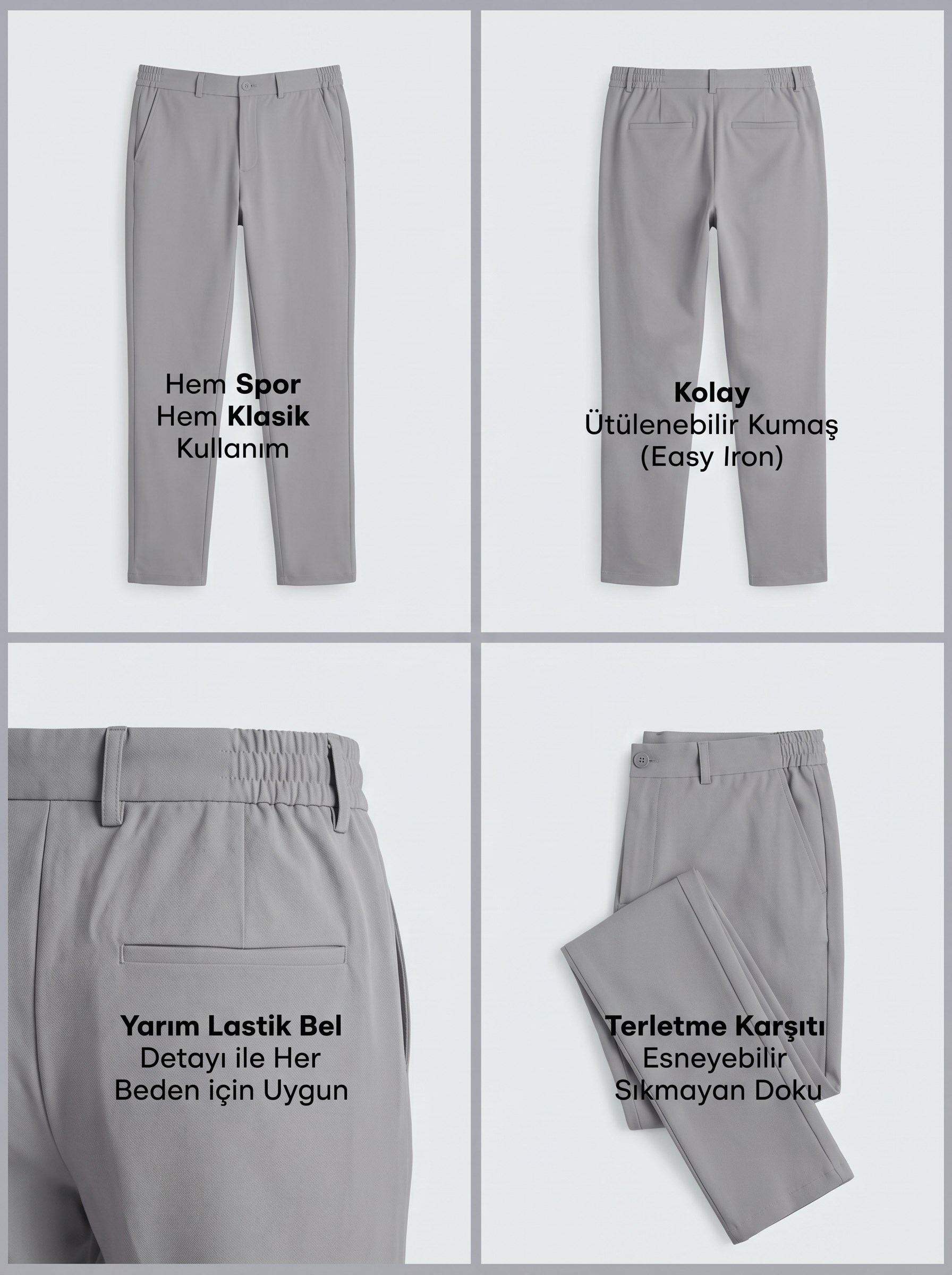 Spor Klasik Gri Kolay Ütülenebilir Easy Iron Erkek Pantolon · 7