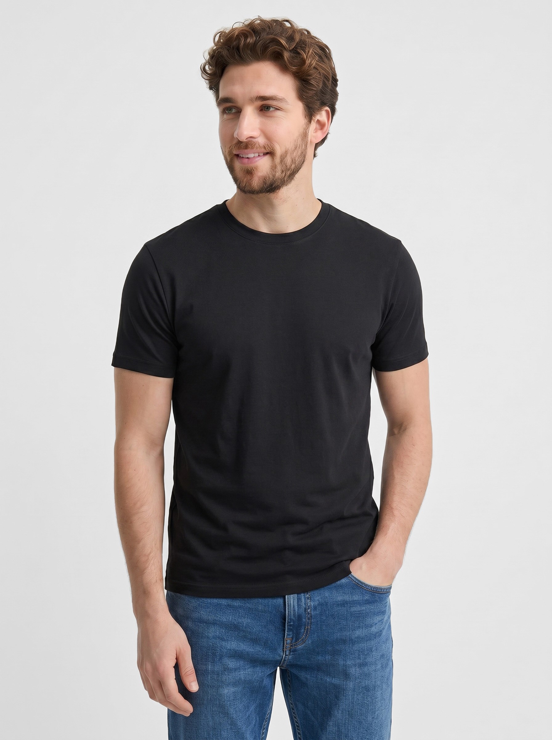 Premium Likralı Organik Pamuk Basic Slimfit Siyah Erkek Tişört