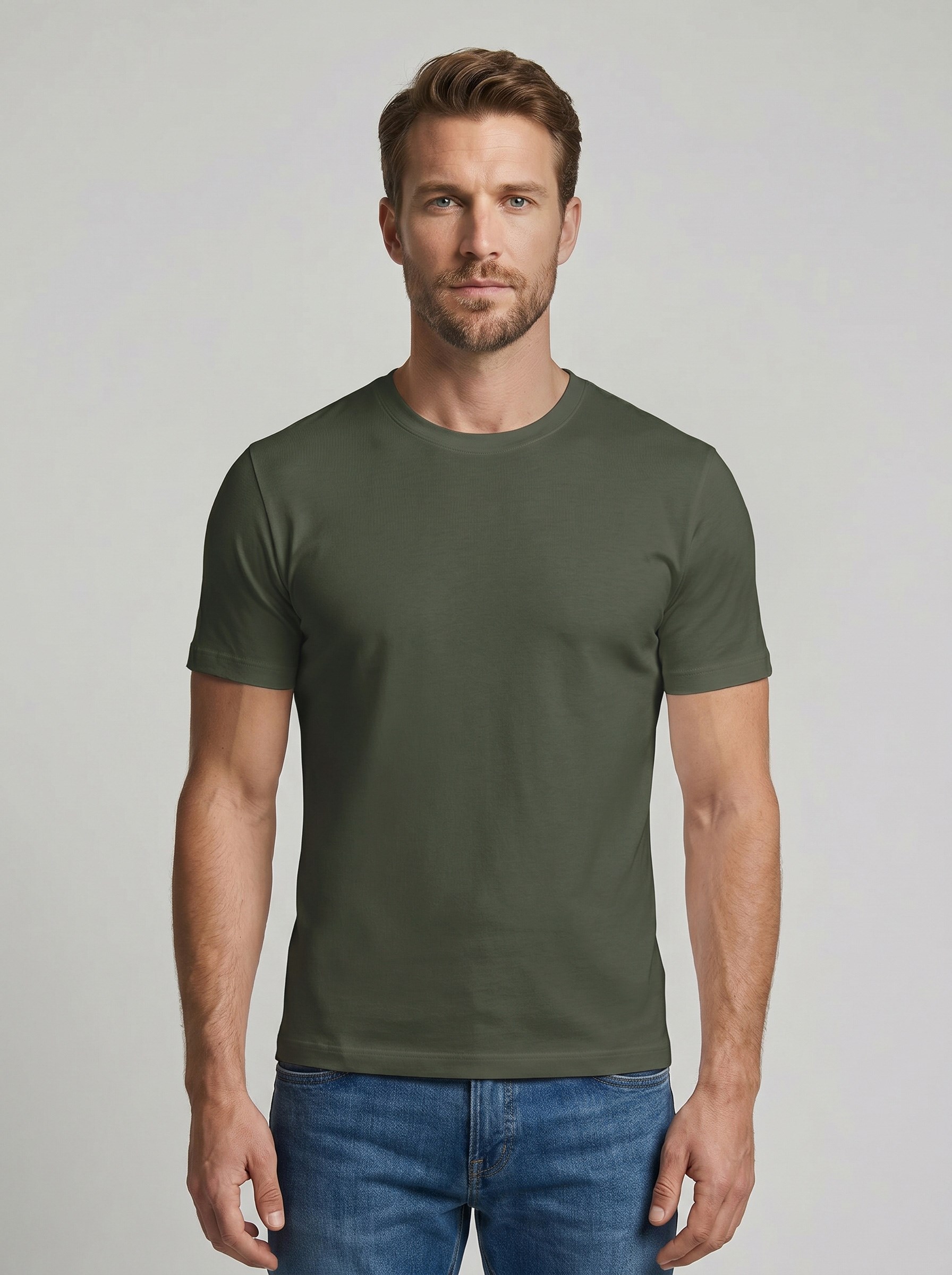 Premium %100 Organik Pamuk Basic Slimfit Haki Erkek Tişört