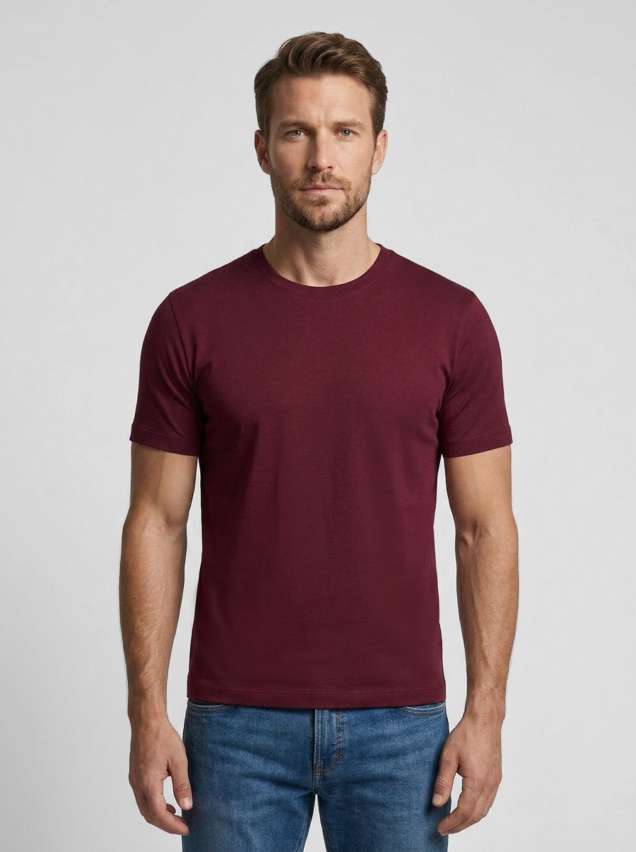 Premium %100 Organik Pamuk Basic Slimfit Bordo Erkek Tişört | Etikmen