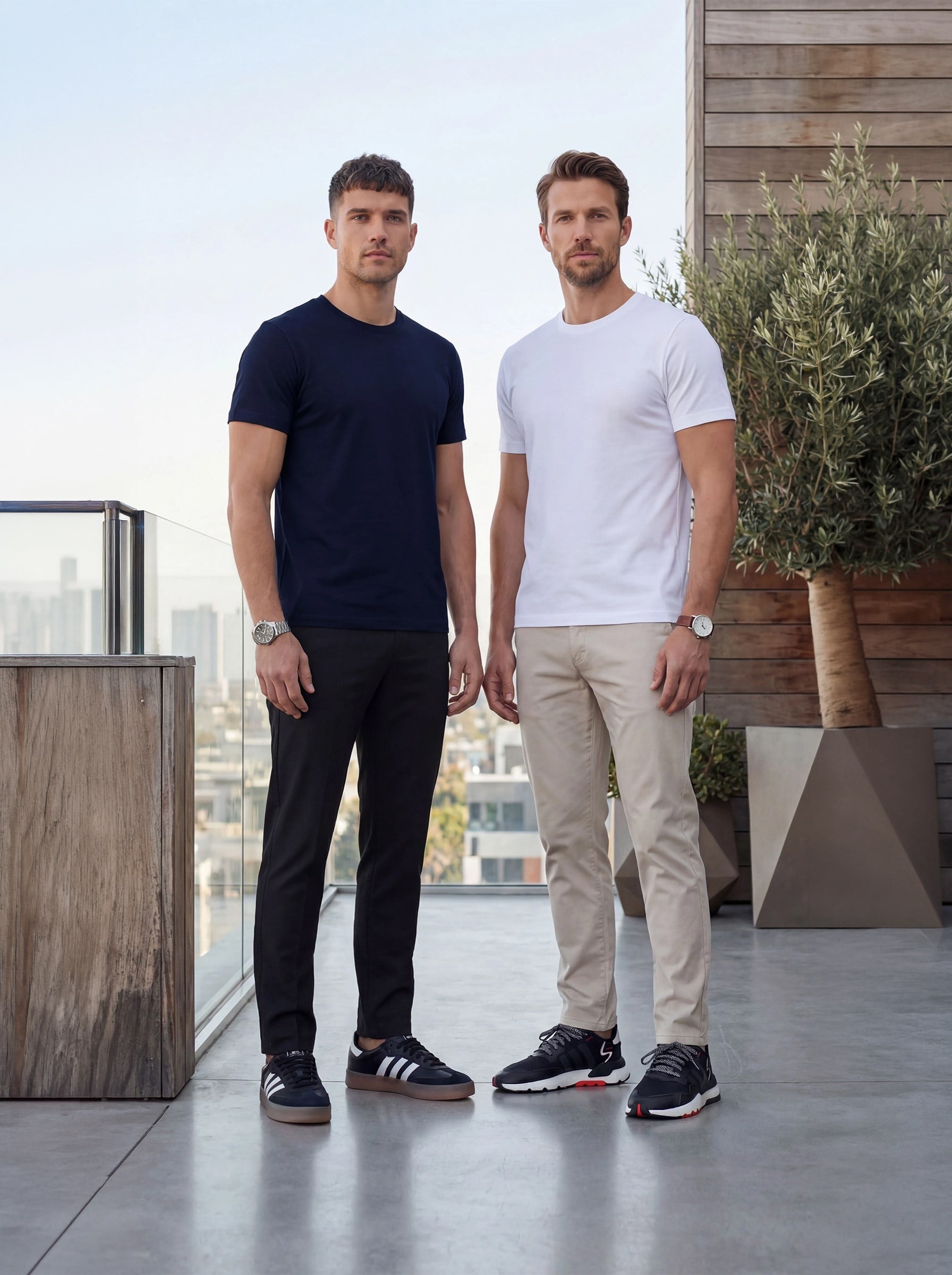 Premium %100 Organik Pamuk 2'li Lacivert-Beyaz Basic Slimfit Erkek Tişört