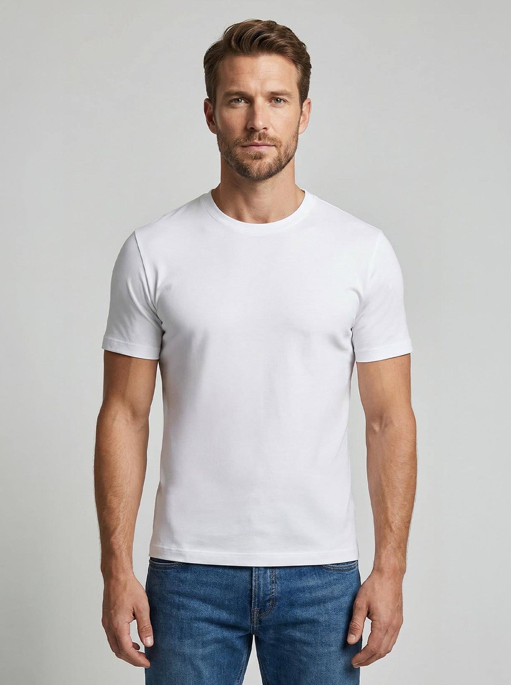 Premium  %100 Organik Pamuk Basic Slimfit Beyaz Erkek Tişört