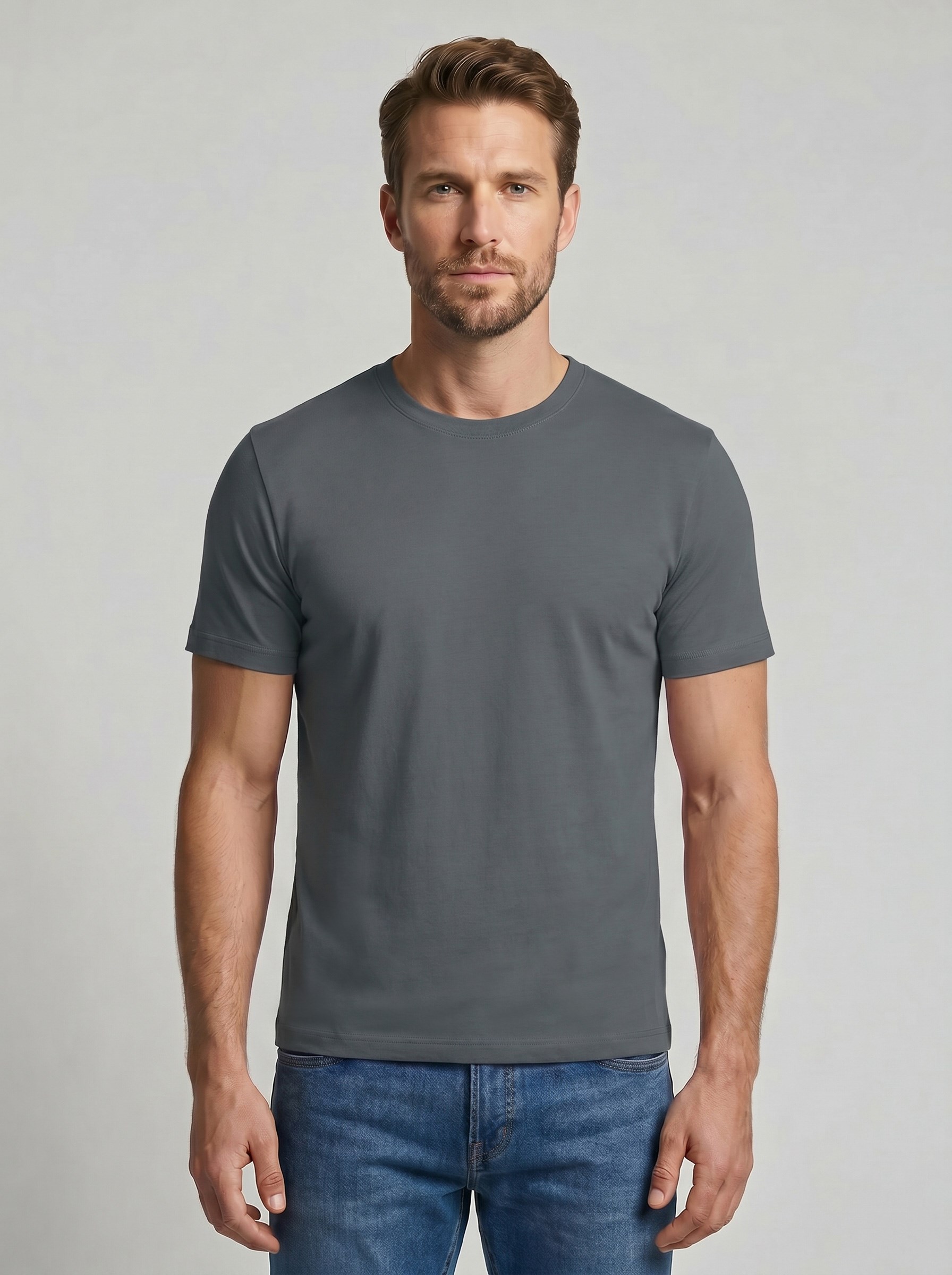 Premium  %100 Organik Pamuk Basic Slimfit Füme Erkek Tişört