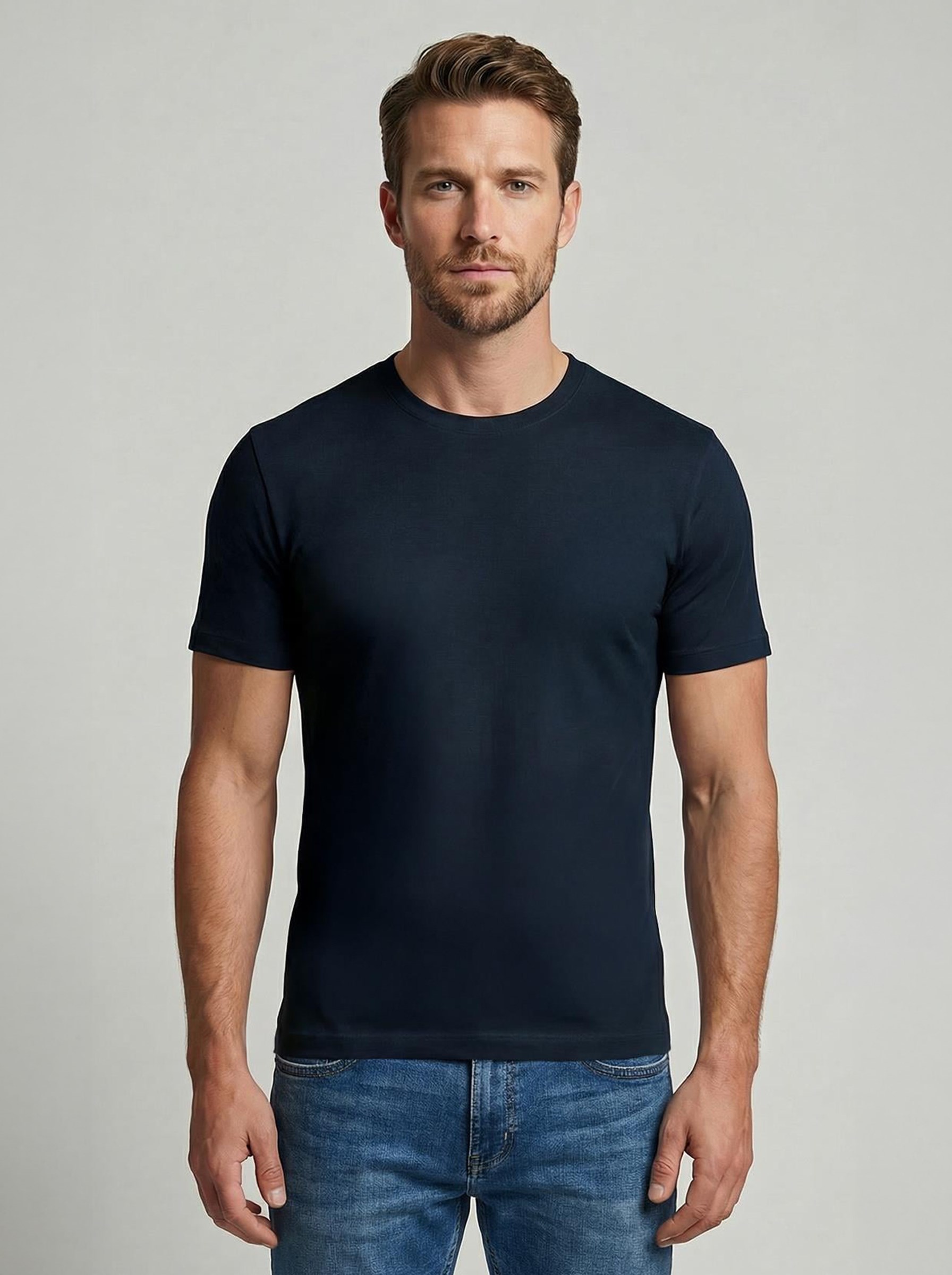Premium  %100 Organik Pamuk Basic Slimfit Lacivert Erkek Tişört