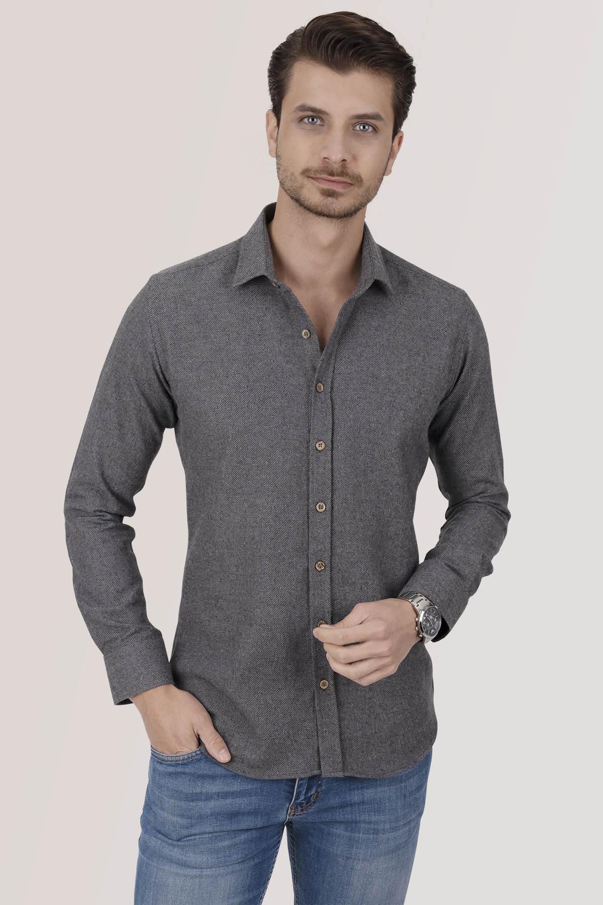 Füme Düz Slimfit Oduncu Erkek Gömlek · 5