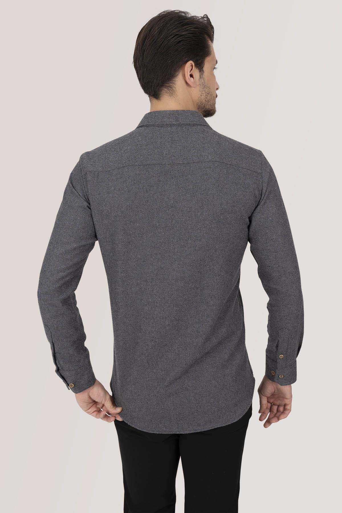 Füme Düz Slimfit Oduncu Erkek Gömlek · 7