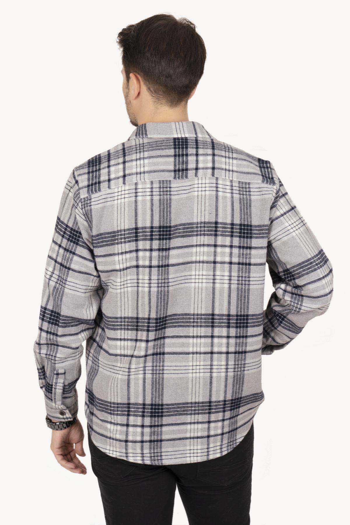 Gri Lacivert Çizgili Oversize Oduncu Erkek Gömlek · 8