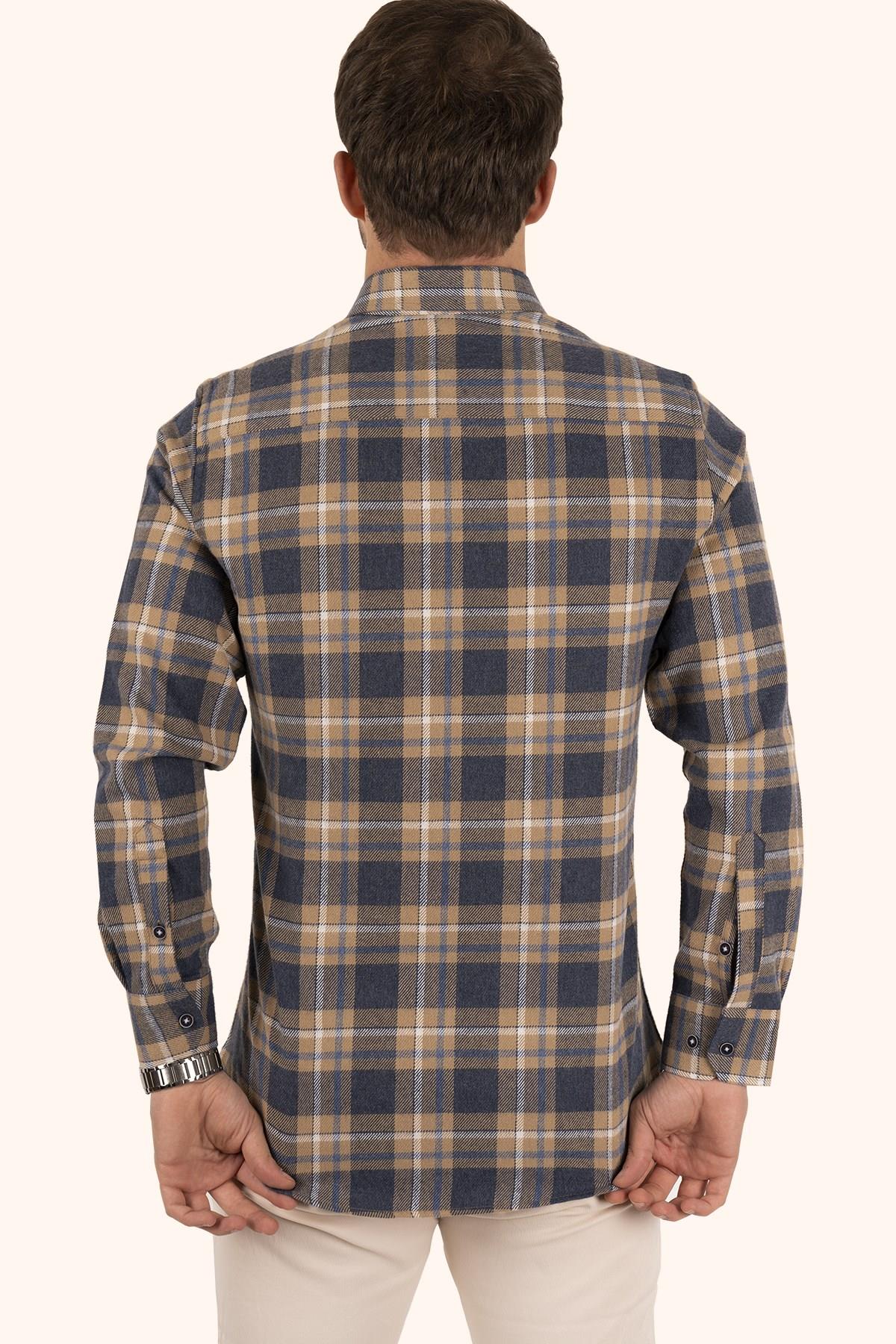 Hardal Lacivert Slimfit Oduncu Erkek Gömlek · 5