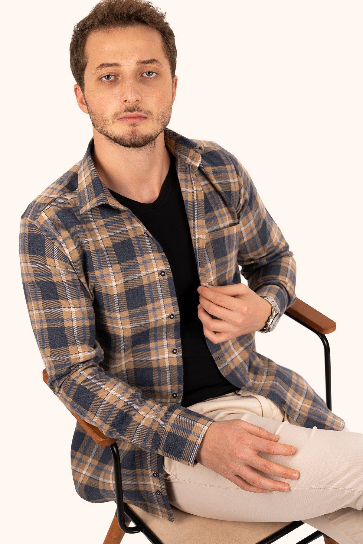 Hardal Lacivert Slimfit Oduncu Erkek Gömlek · 7