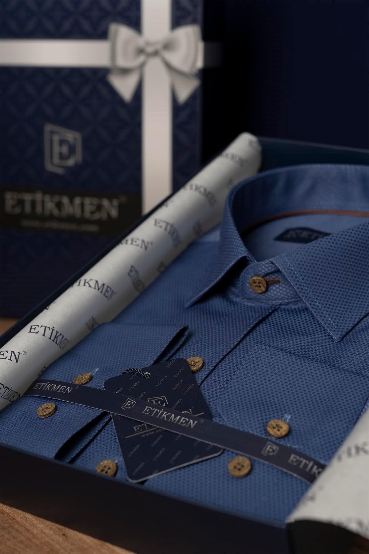 indigo Kahve Düğmeli Slimfit Erkek Gömlek · 4