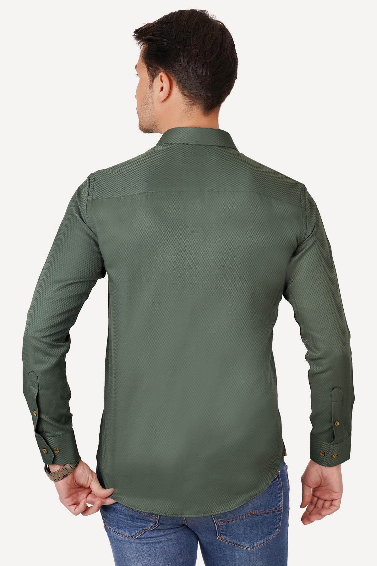Kaktüs Yeşili Kahve Düğme Slimfit Erkek Gömlek · 8