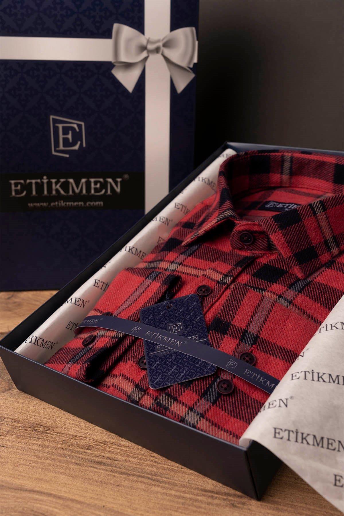 Kırmızı Mavi Çizgili Slimfit Oduncu Erkek Gömlek · 3
