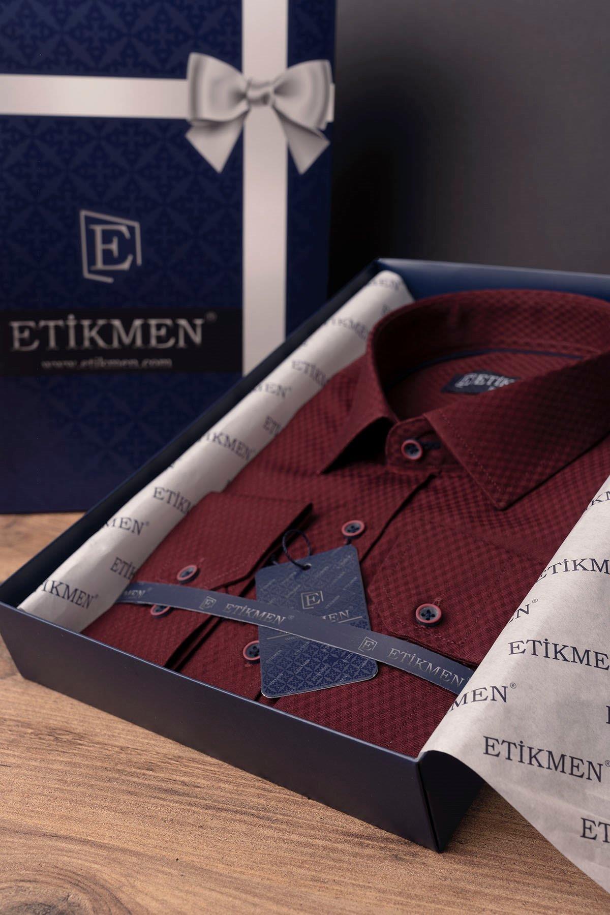 Koyu Bordo Baklava Desen Slimfit Erkek Gömlek · 5