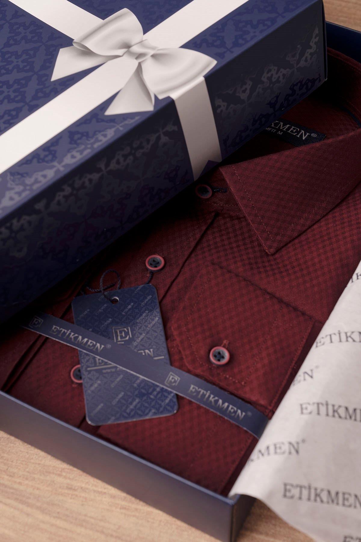 Koyu Bordo Baklava Desen Slimfit Erkek Gömlek · 8