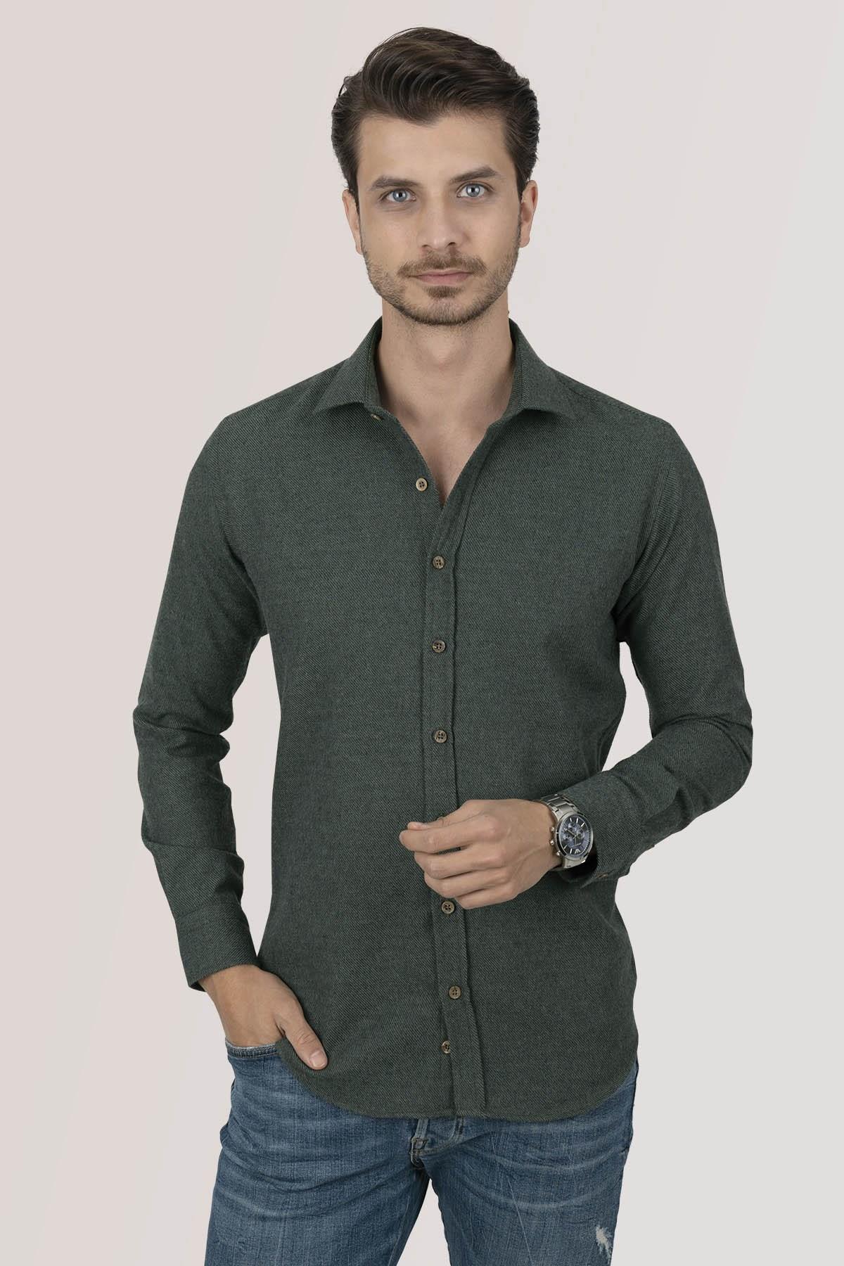 Koyu Yeşil Düz Slimfit Oduncu Erkek Gömlek · 6