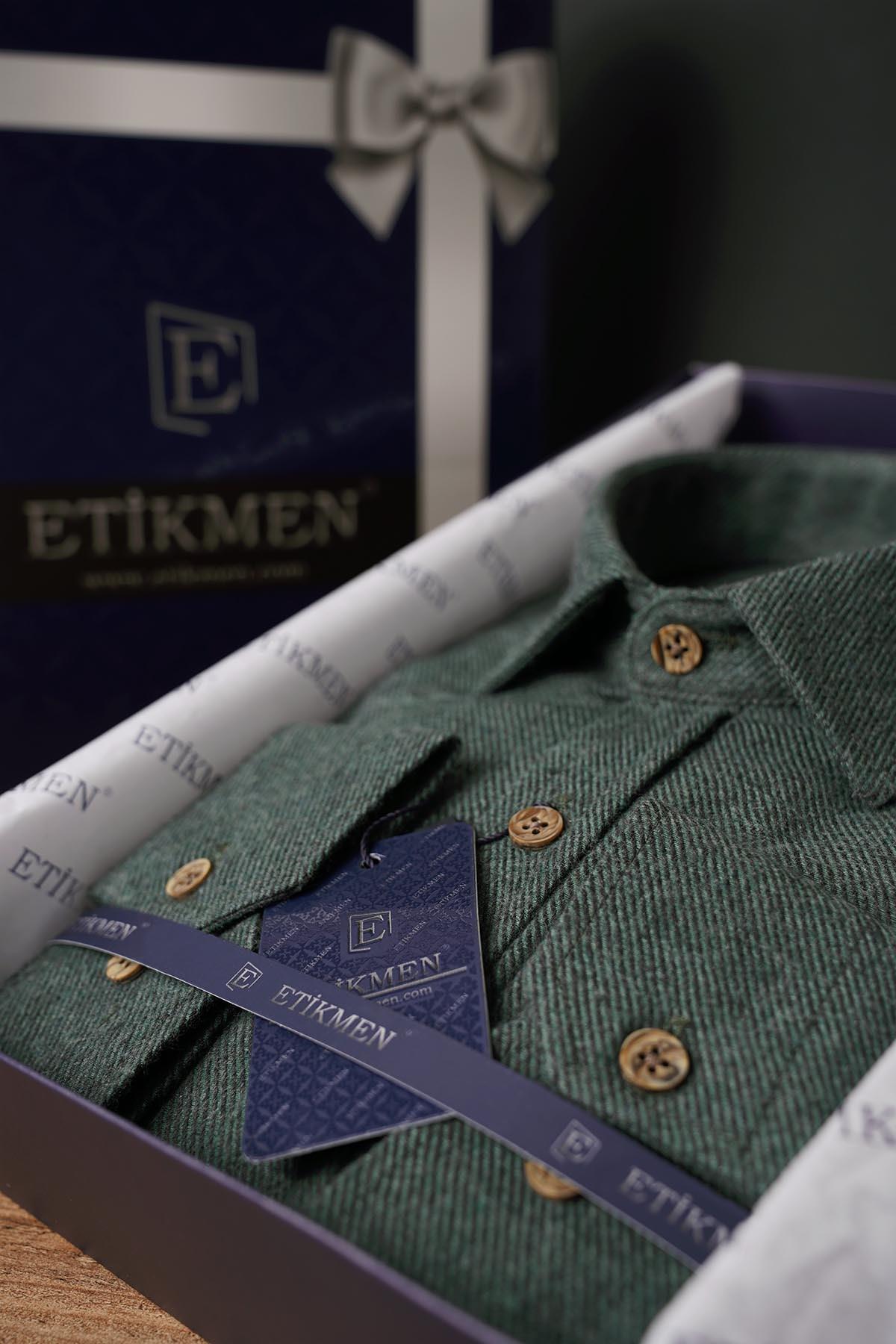 Koyu Yeşil Düz Slimfit Oduncu Erkek Gömlek · 3
