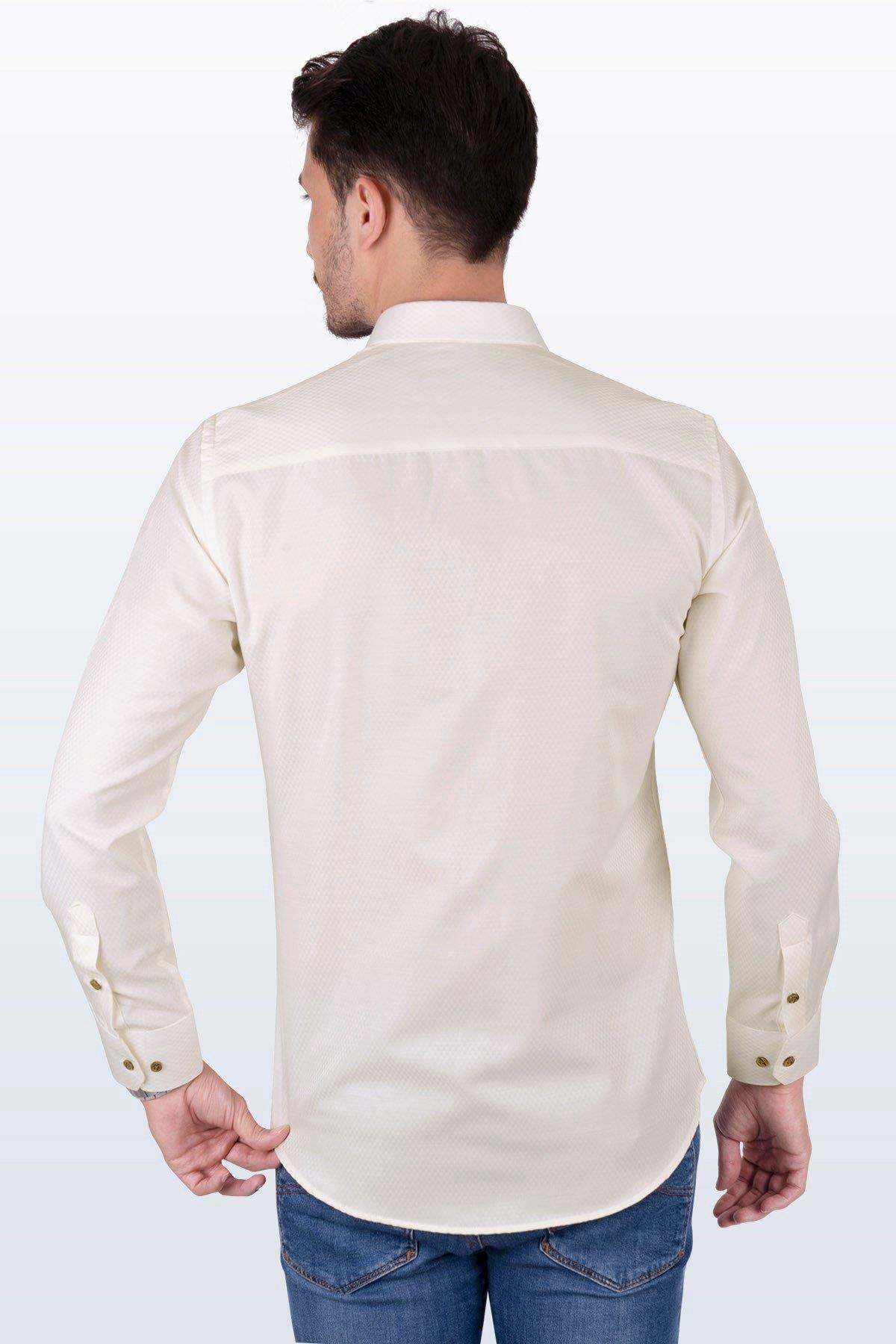 Krem Baklava Desen Slimfit Erkek Gömlek · 5