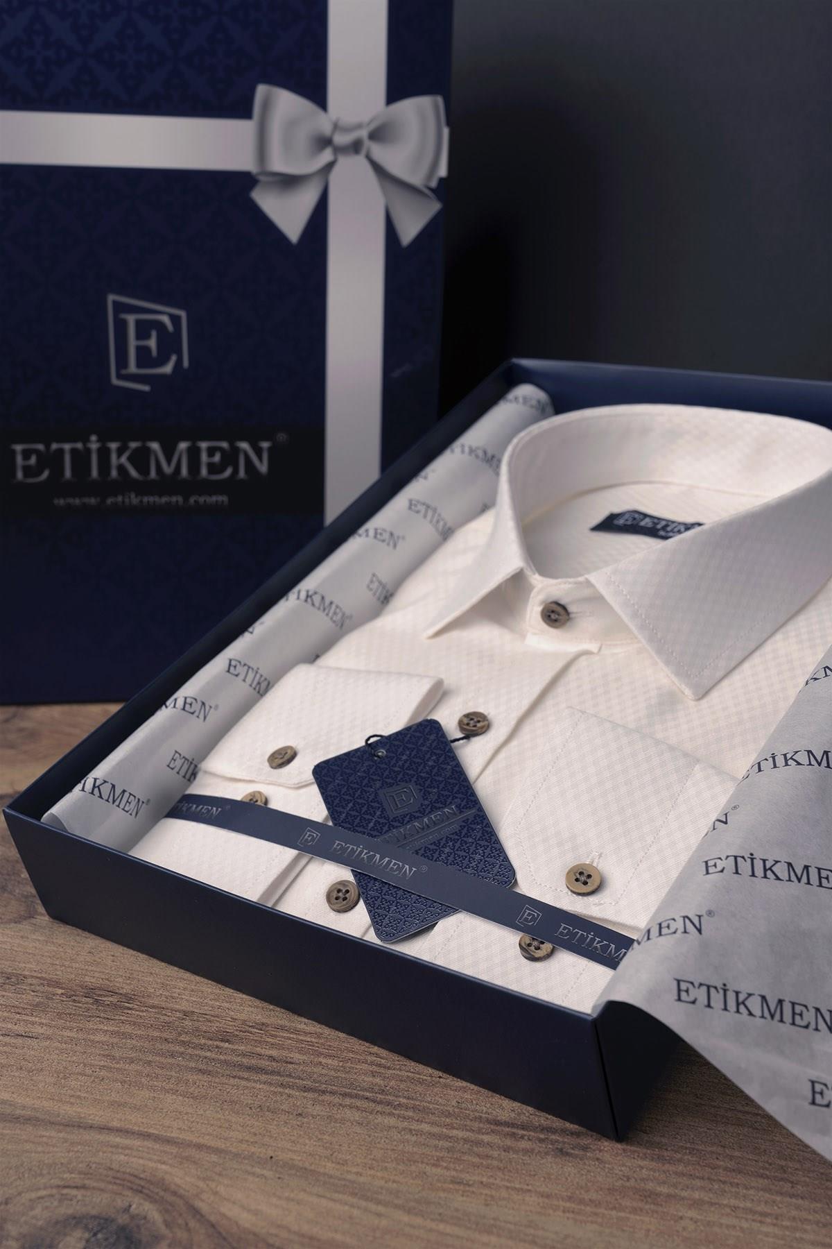 Krem Baklava Desen Slimfit Erkek Gömlek · 4