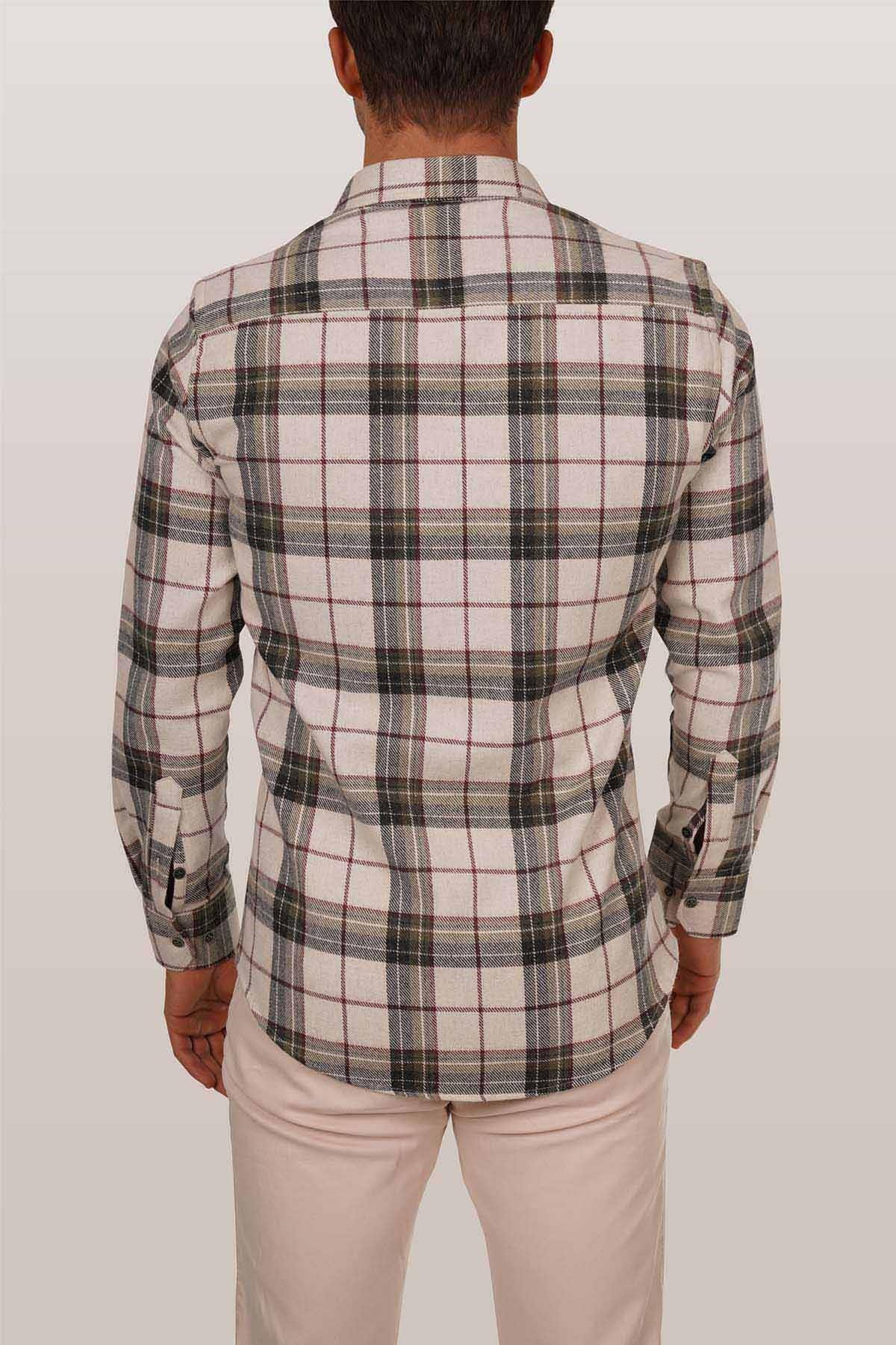 Krem Yeşil Desenli Slimfit Oduncu Erkek Gömlek · 6