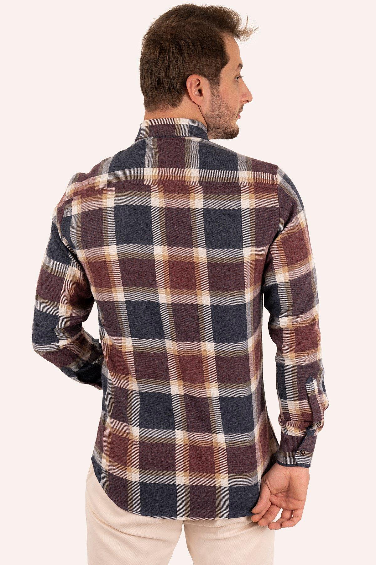 Lacivert Bordo Desenli Slimfit Oduncu Erkek Gömlek · 6