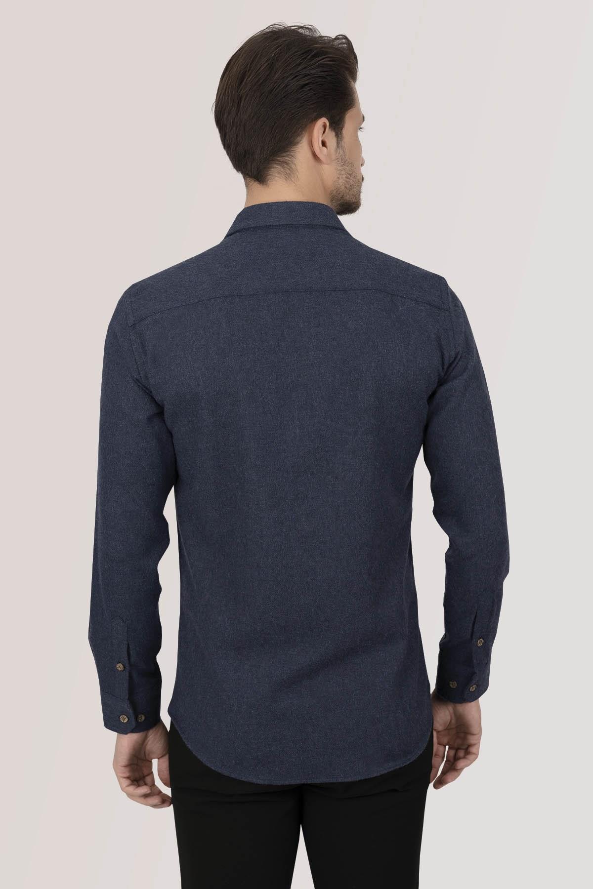 Lacivert Düz Slimfit Oduncu Erkek Gömlek · 7