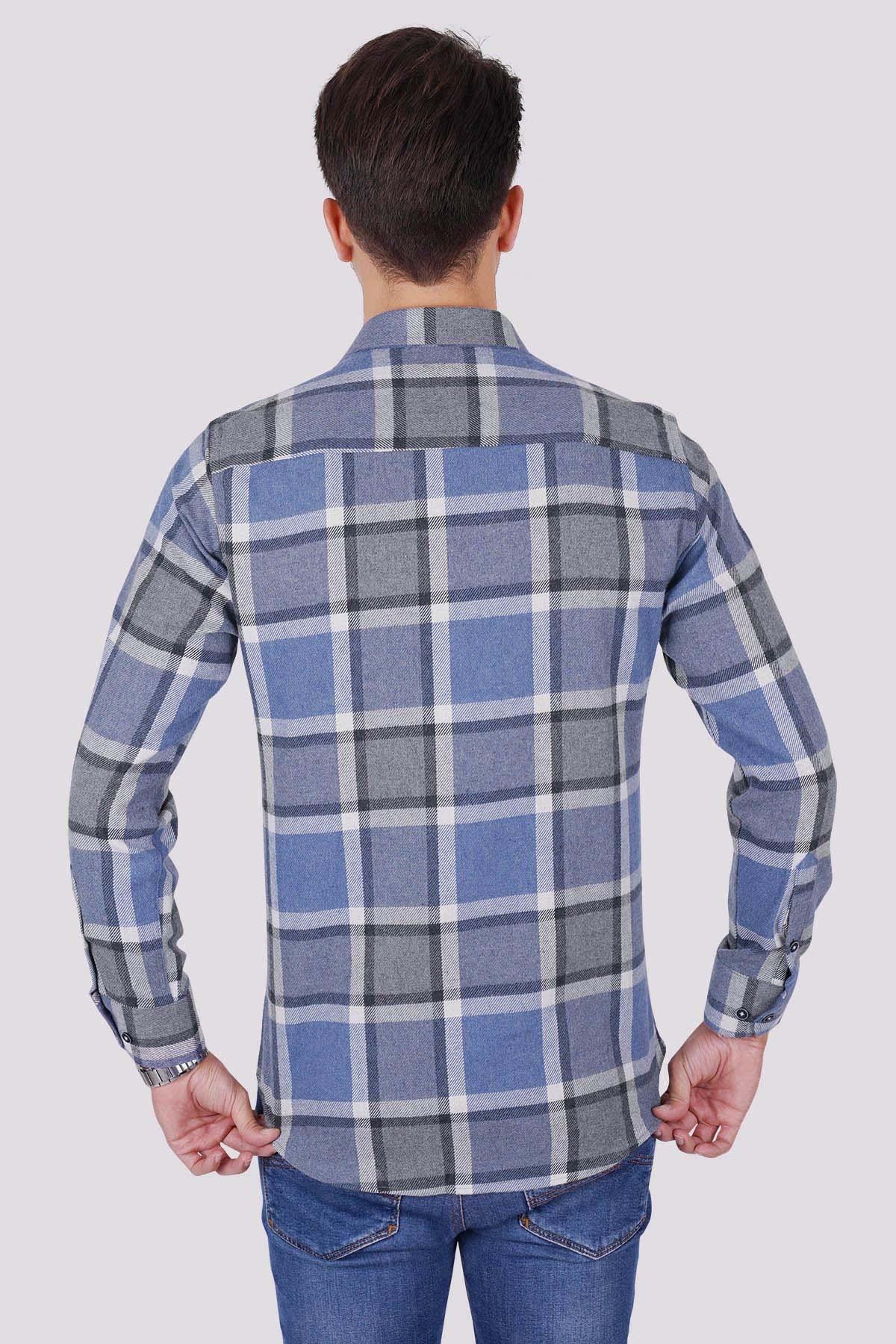 Mavi Gri Kareli Slimfit Oduncu Erkek Gömlek · 6