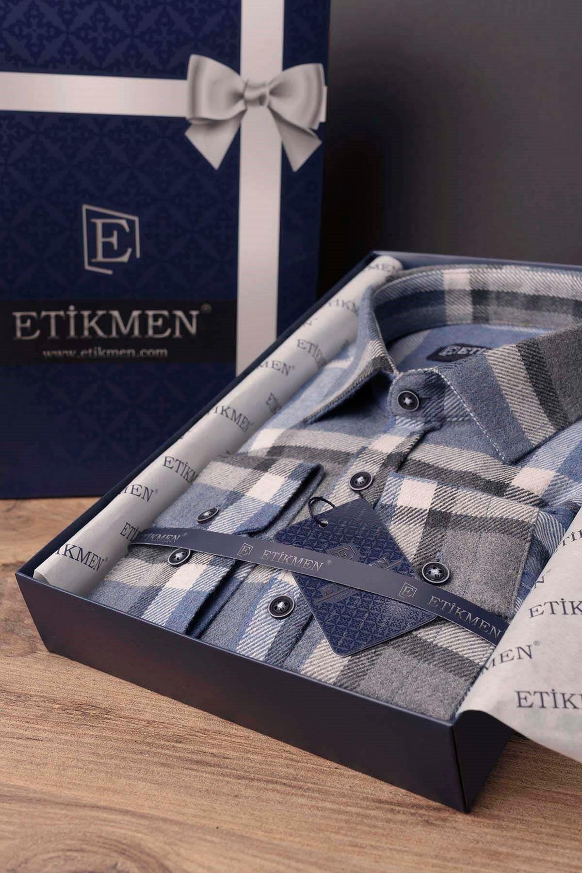 Mavi Gri Kareli Slimfit Oduncu Erkek Gömlek · 3