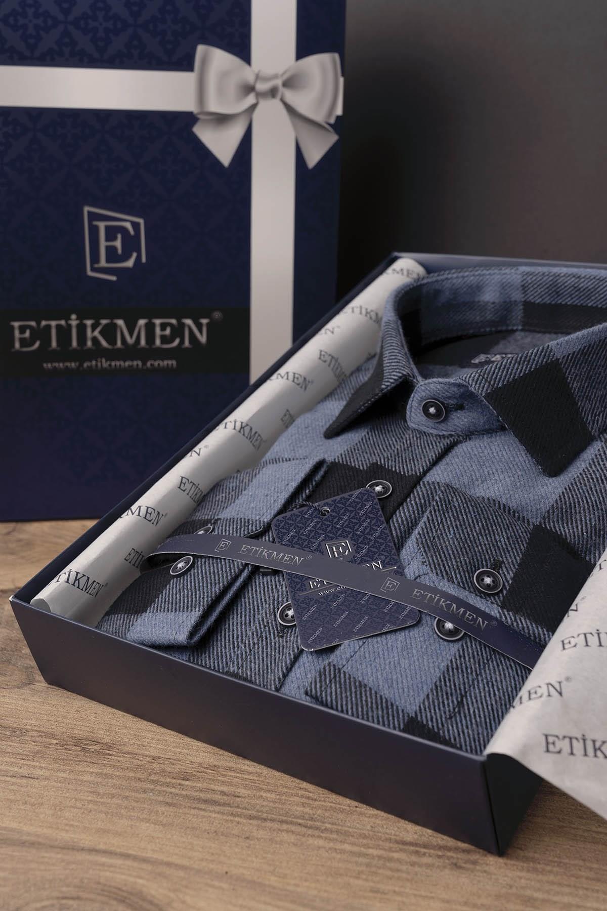 Mavi Siyah Dama Desenli Slimfit Oduncu Erkek Gömlek · 3