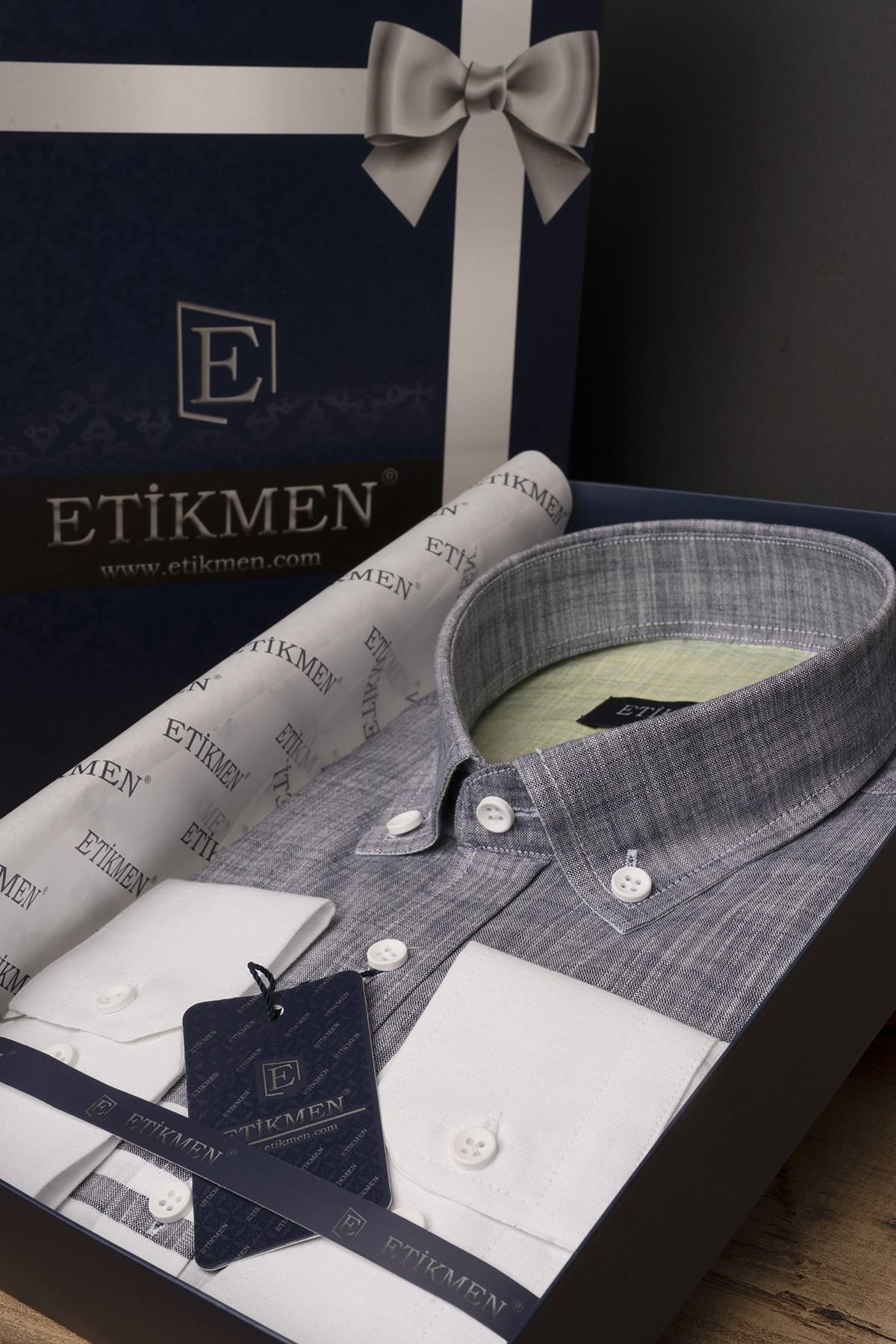 Panolu Gri Yeşil Çizgili Keten Slimfit Erkek Gömlek · 5