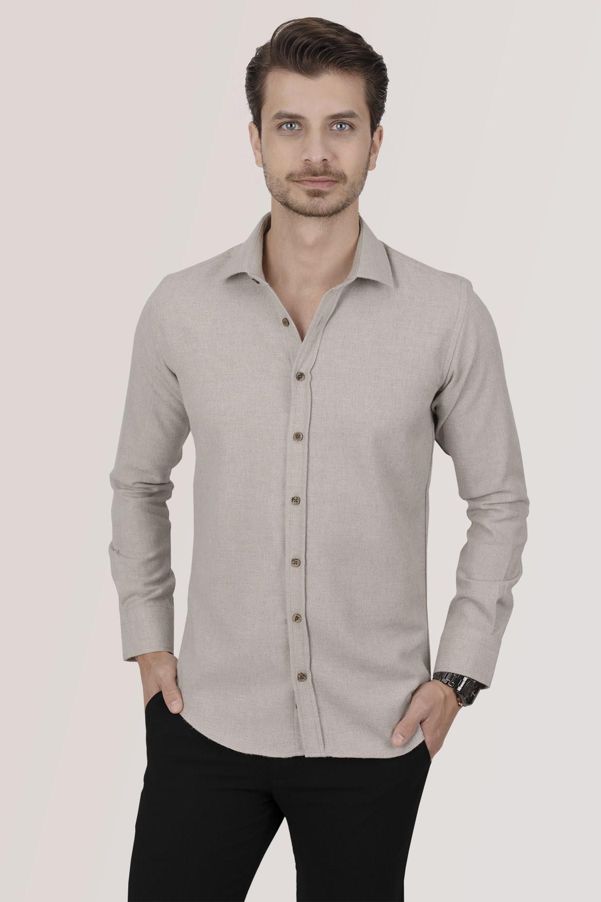 Sütlü Kahve Düz Slimfit Oduncu Erkek Gömlek · 4