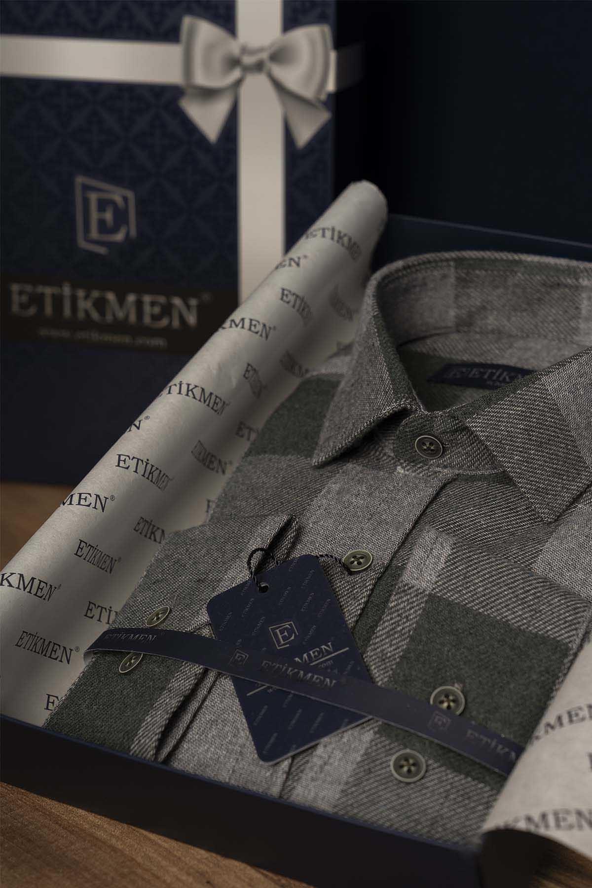 Yeşil Gri Dama Desenli Slimfit Oduncu Erkek Gömlek · 3