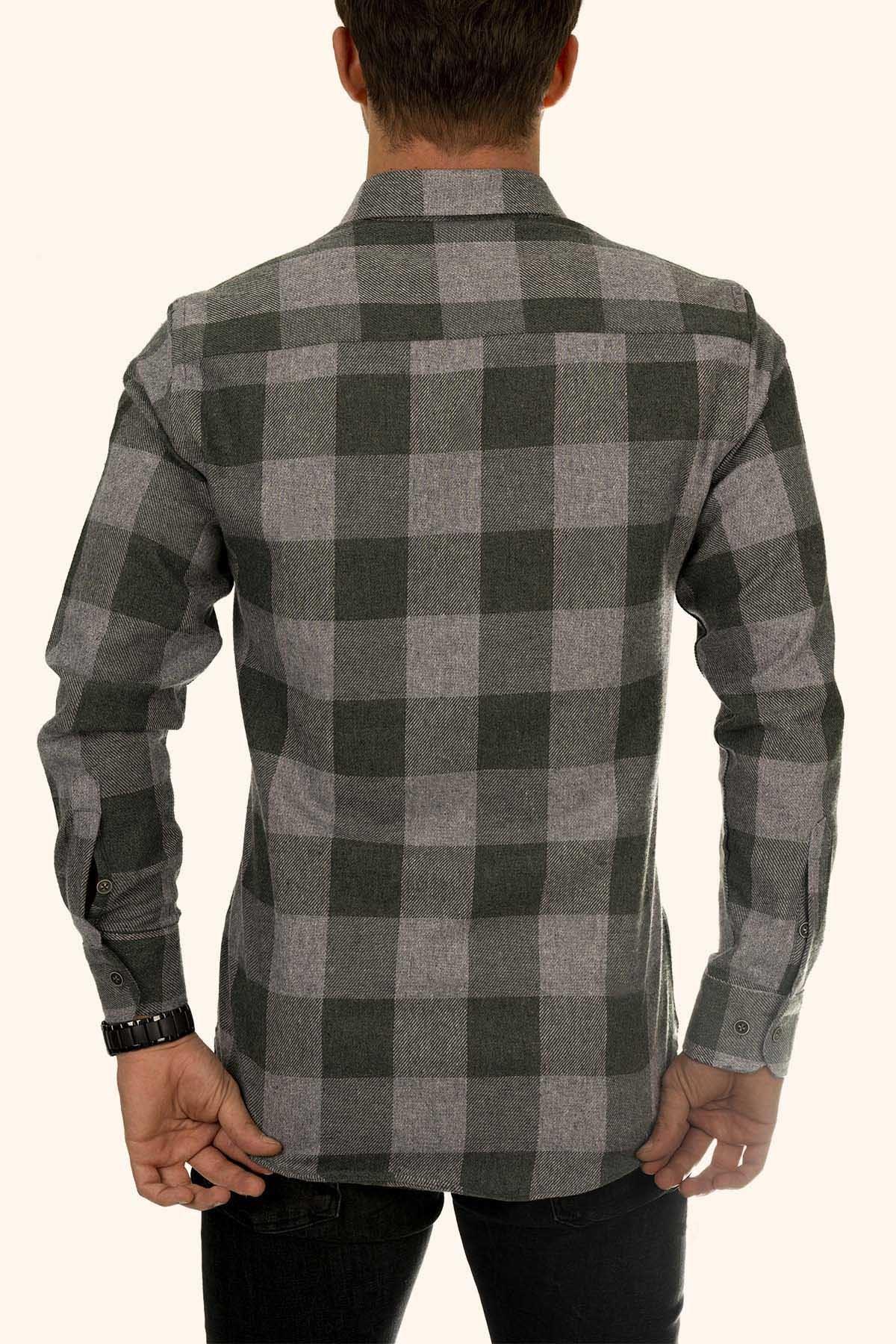 Yeşil Gri Dama Desenli Slimfit Oduncu Erkek Gömlek · 7