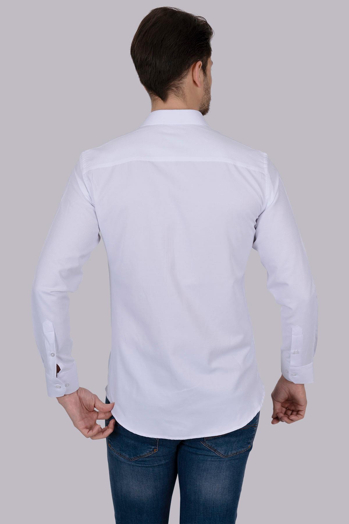 Beyaz Sedef Düğmeli Slimfit Erkek Gömlek · 7