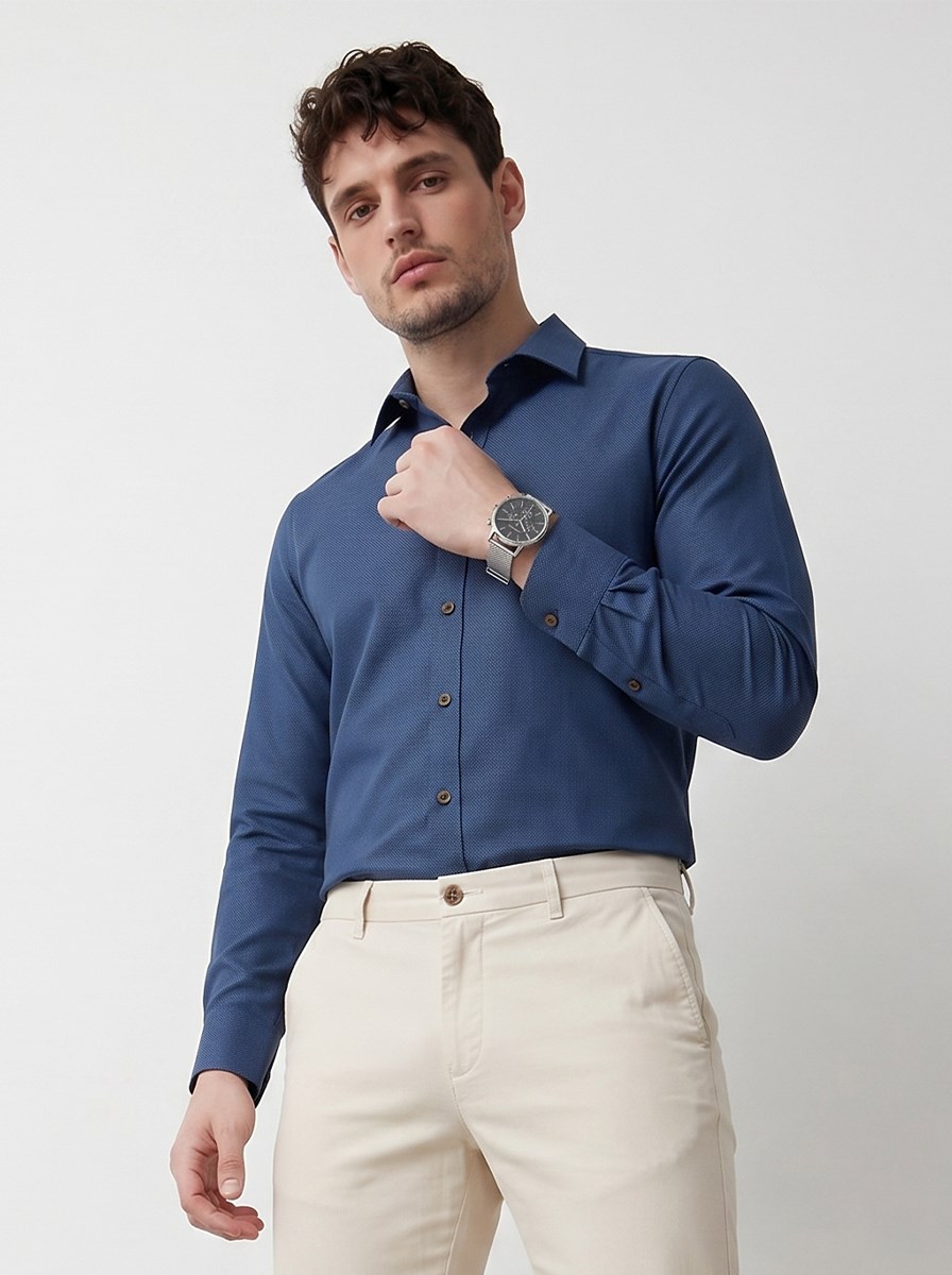 indigo Kahve Düğmeli Slimfit Erkek Gömlek · 6