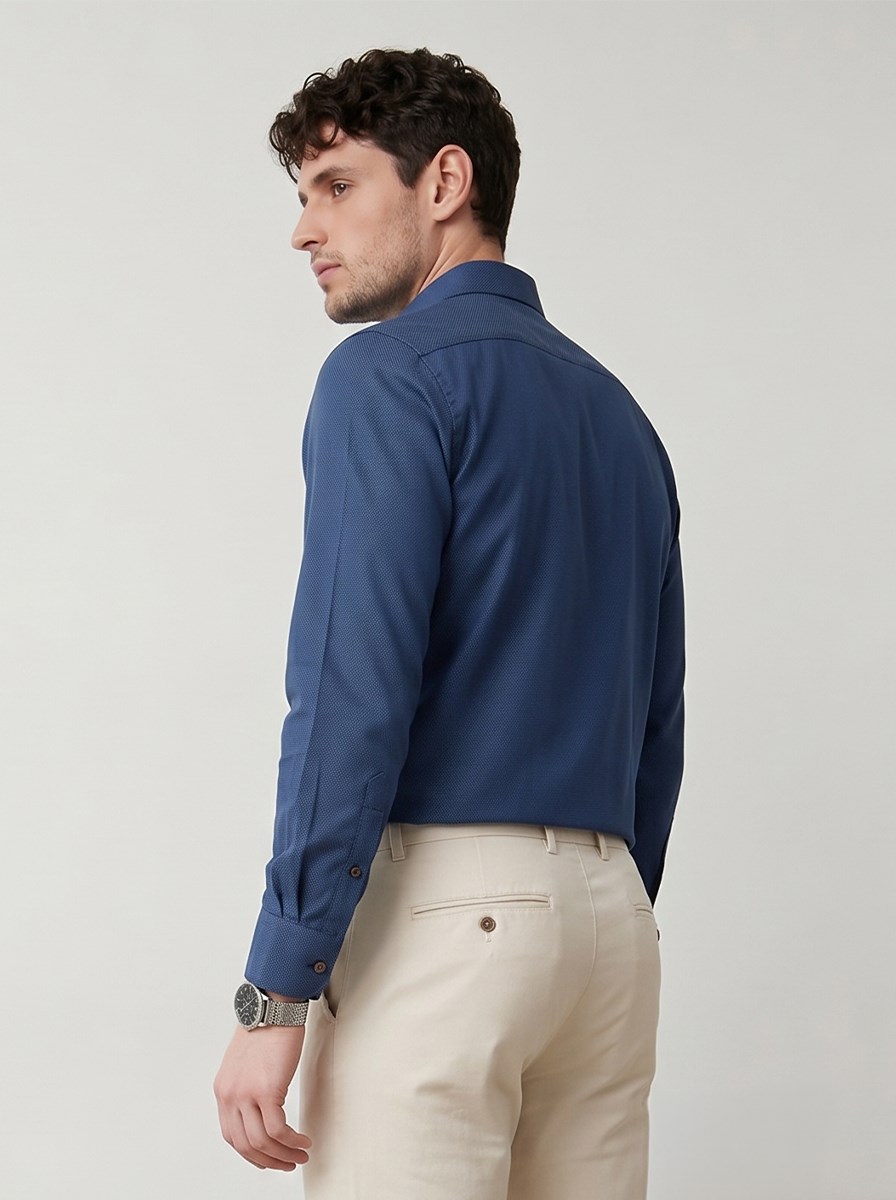 indigo Kahve Düğmeli Slimfit Erkek Gömlek · 5