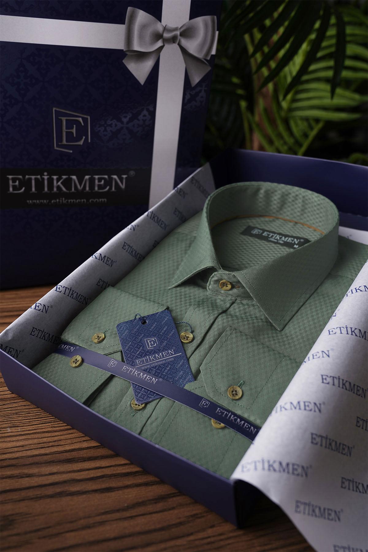 Kaktüs Yeşili Kahve Düğme Slimfit Erkek Gömlek · 7