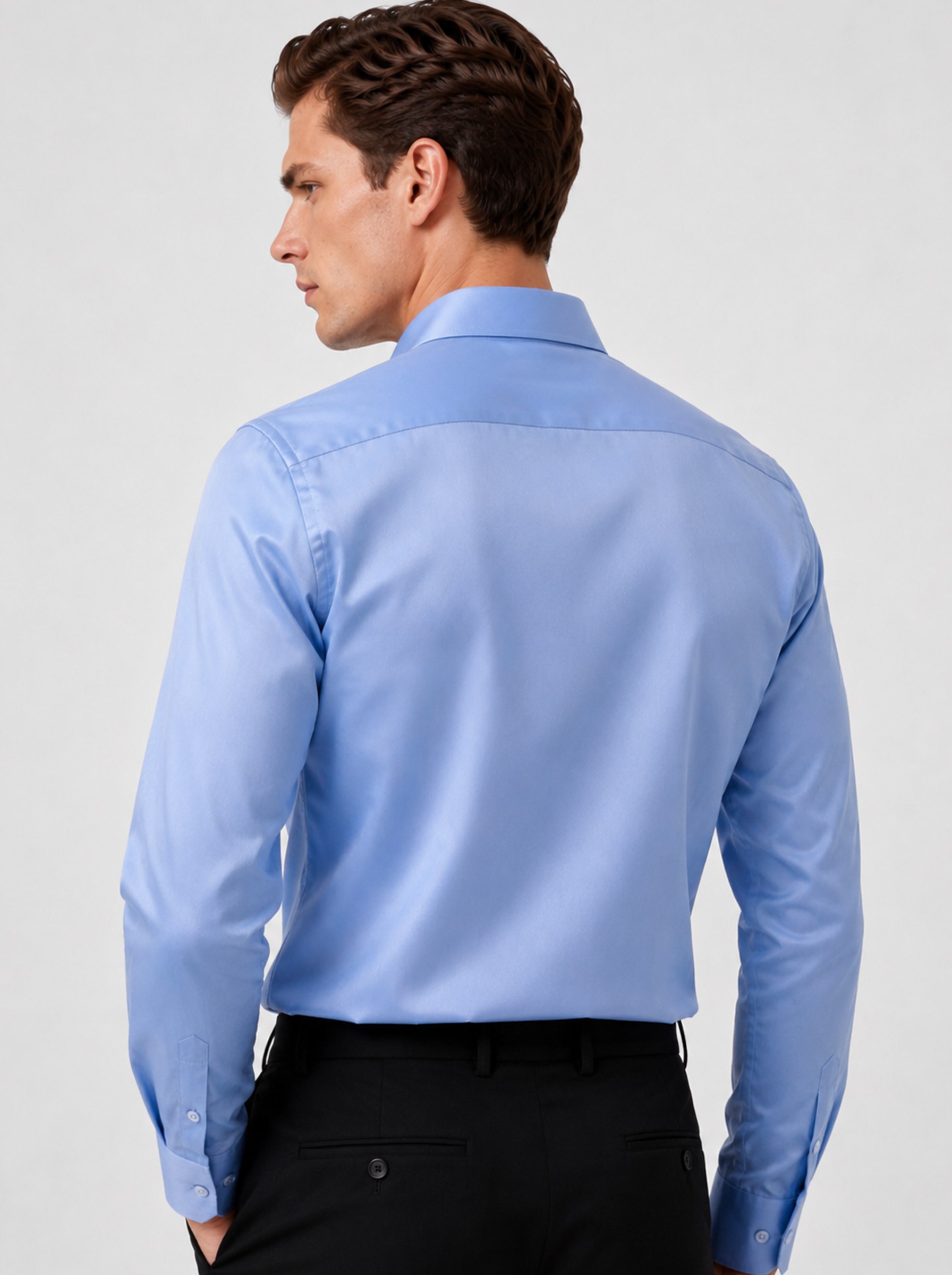 Koyu Mavi Saten Slimfit Erkek Gömlek · 5