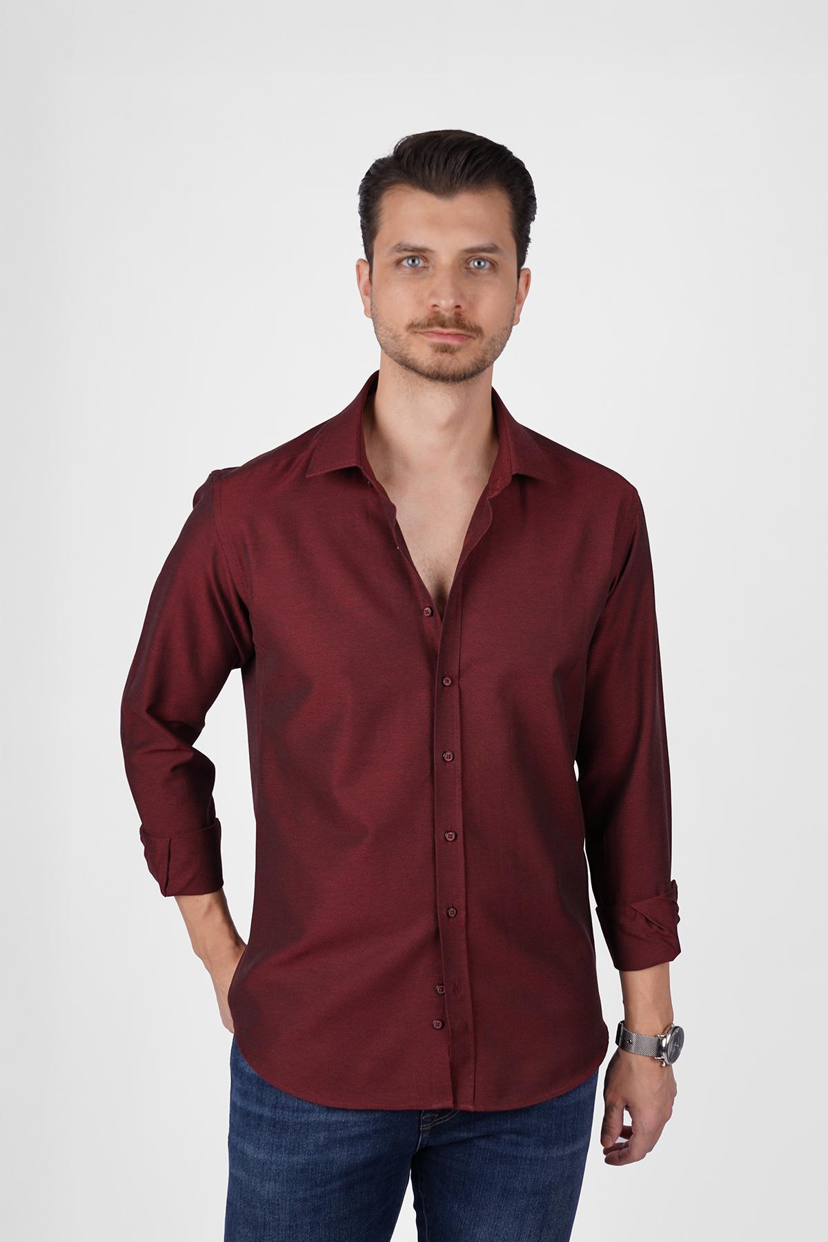 Kraliyet Bordo Slimfit Erkek Gömlek · 6