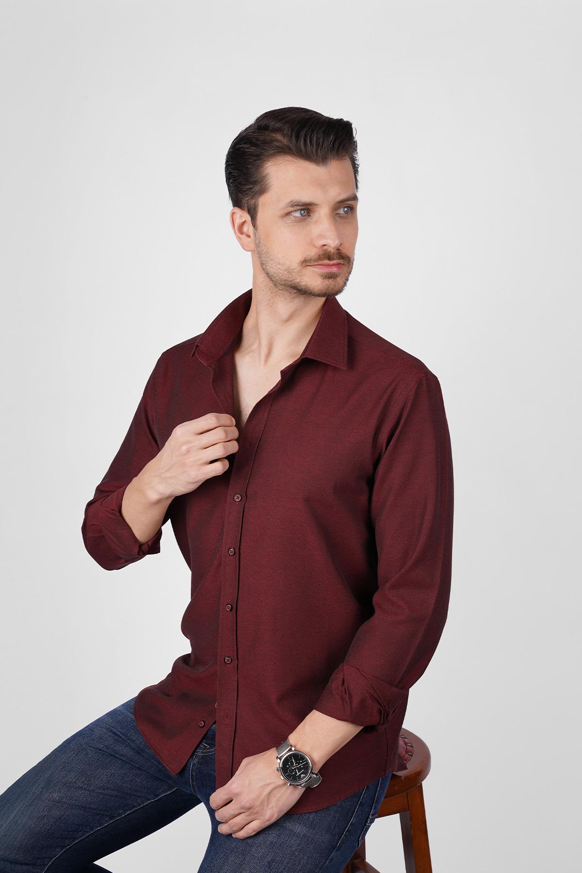 Kraliyet Bordo Slimfit Erkek Gömlek · 4