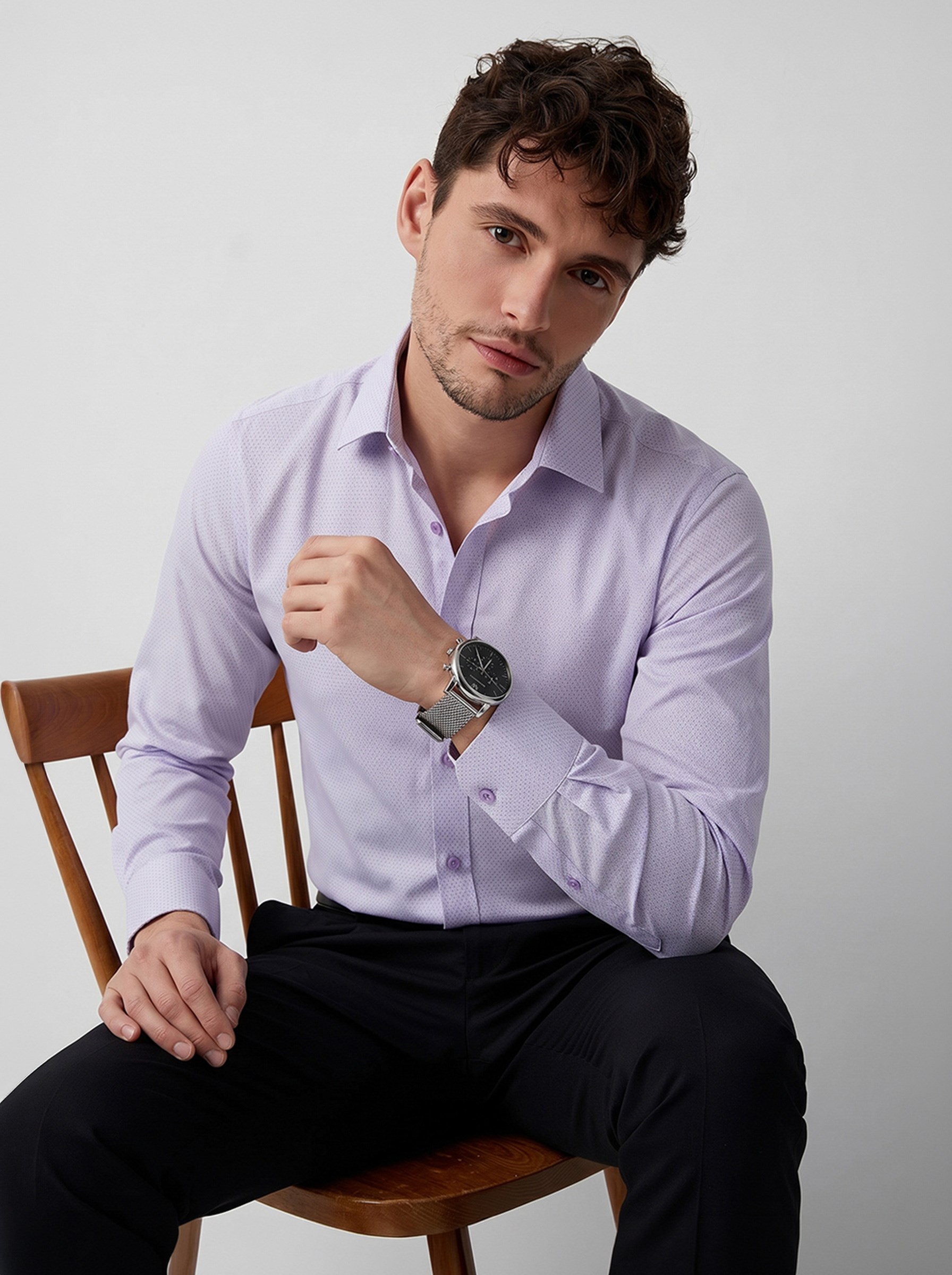 Lila Armür Desenli Slimfit Erkek Gömlek
