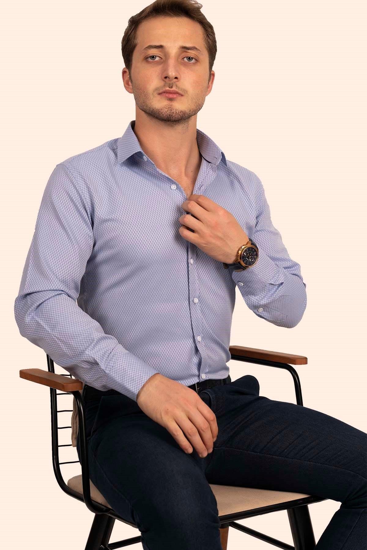 Mavi Baklava Desen Slimfit Erkek Gömlek · 7
