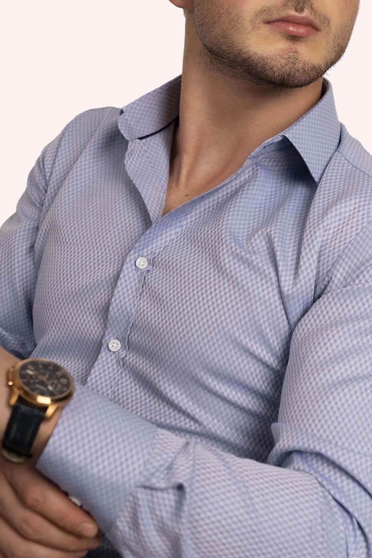 Mavi Baklava Desen Slimfit Erkek Gömlek · 8