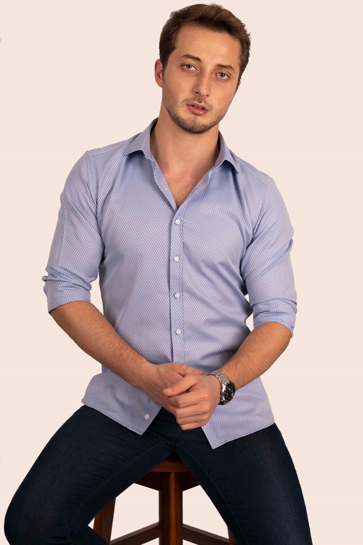 Mavi Baklava Desen Slimfit Erkek Gömlek · 6