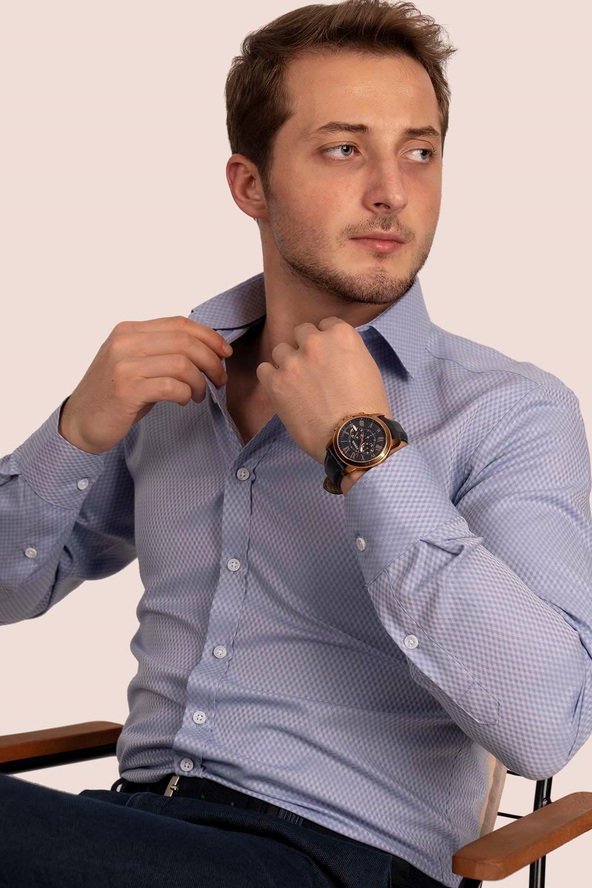 Mavi Baklava Desen Slimfit Erkek Gömlek · 3