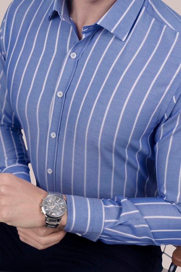 Mavi Beyaz Çizgili Slimfit Erkek Gömlek · 5
