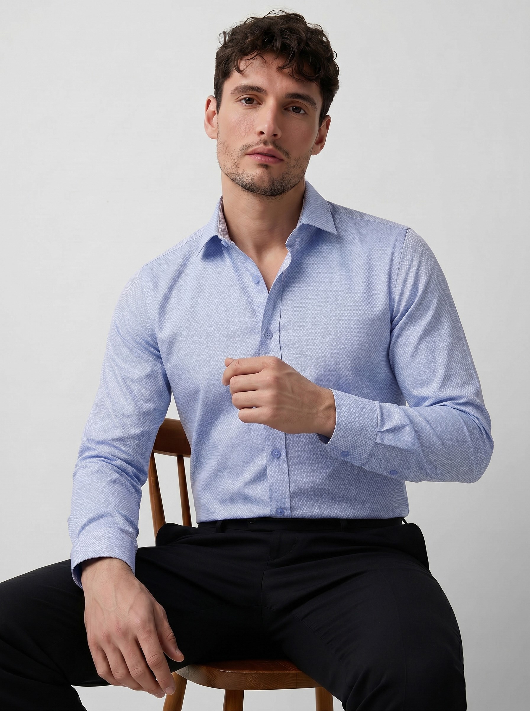 Mavi Gölge Desenli Slimfit Erkek Gömlek