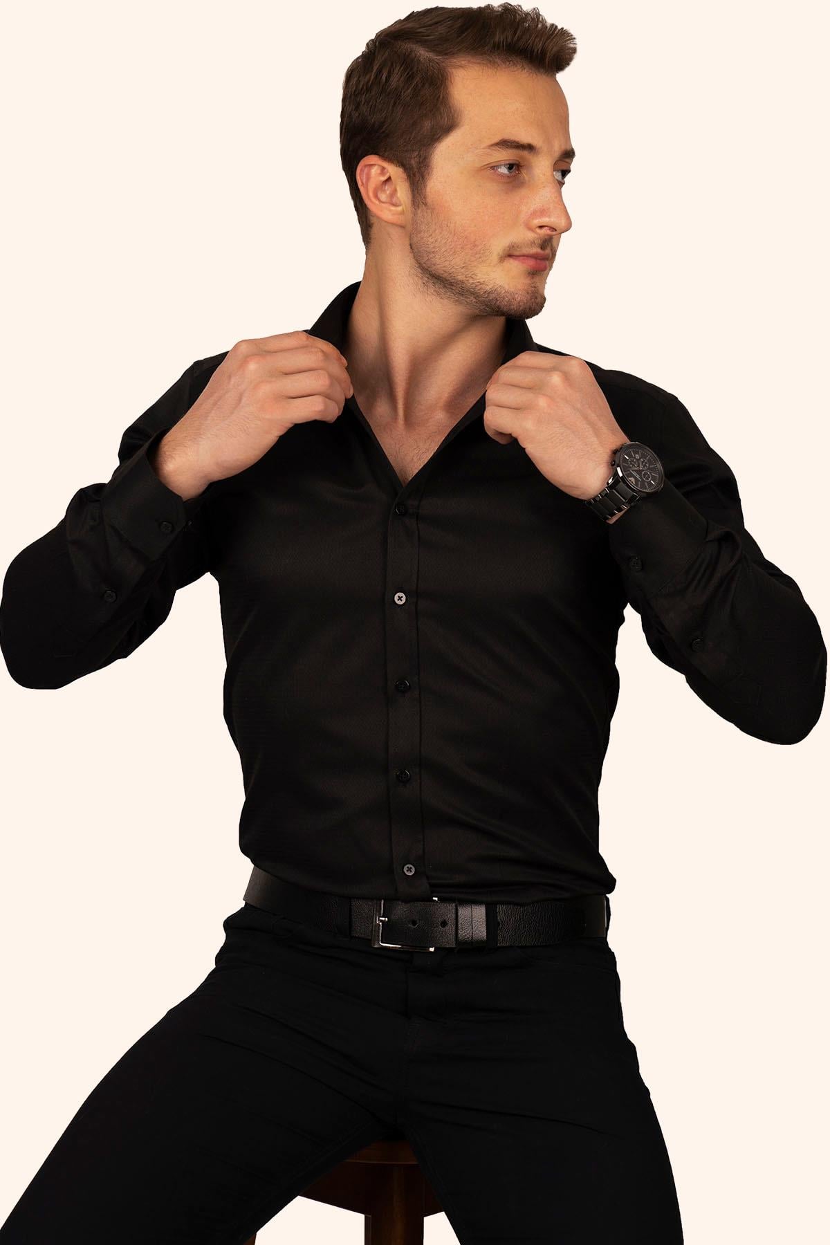 Siyah Slimfit Erkek Gömlek · 5